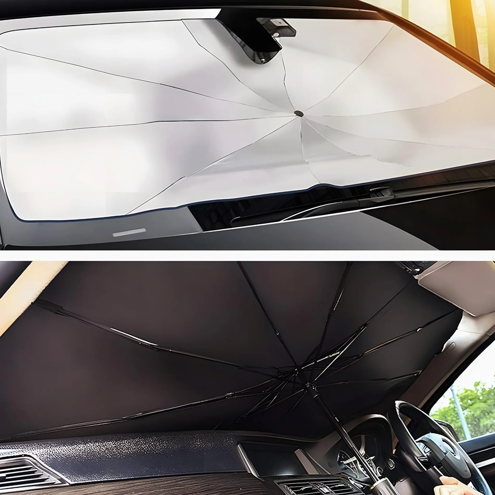 Retoo Parasol Coche 123x65 Cm, Parasol Plegable para Parabrisas, Protección Solar UV, Mango Flexible, Sombrilla Coche Delantera Universal para Interior