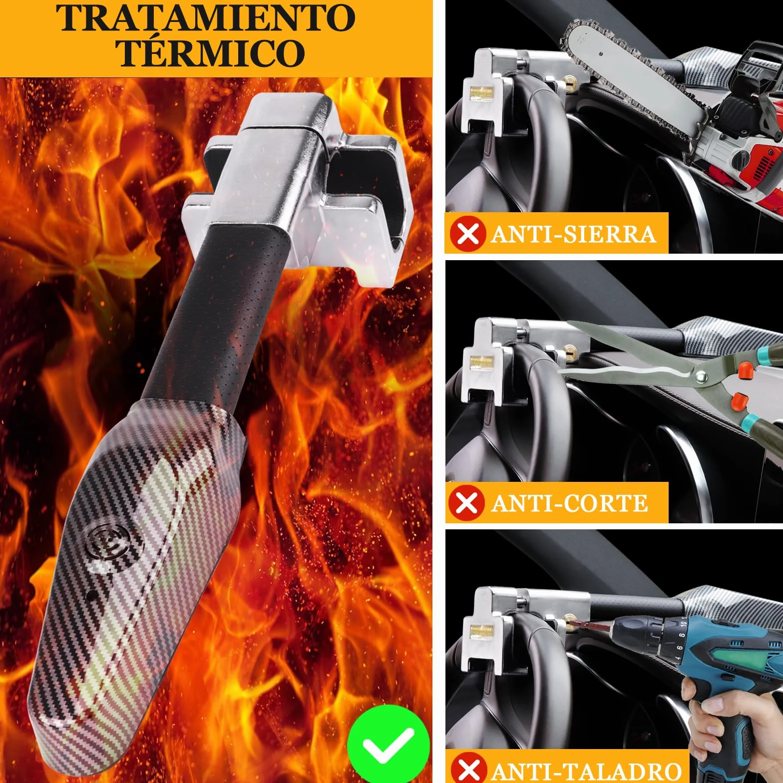 Tevlaphee Antirrobo Coche con Alarma, 120dB, Antirrobo Coche Volante, Barra Antirrobo Coche, Ajuste Universal