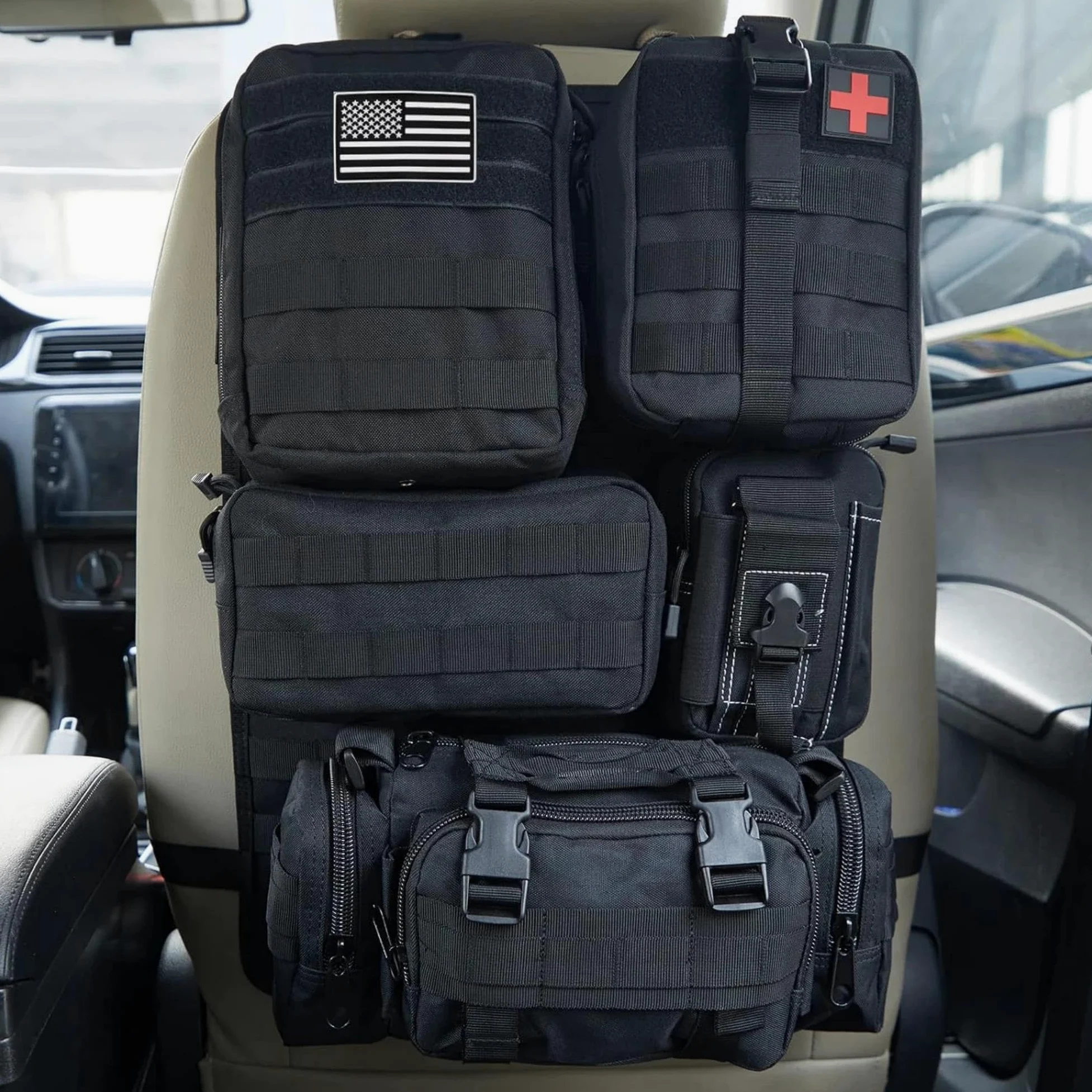 Redes de almacenaje para Coche Bolsa Colgante Asiento Trasero Organizador Tácticos Almacenamiento Exteriores Caza Y Conducción Autónoma Clasificada Red Maletero Coche(Negro)
