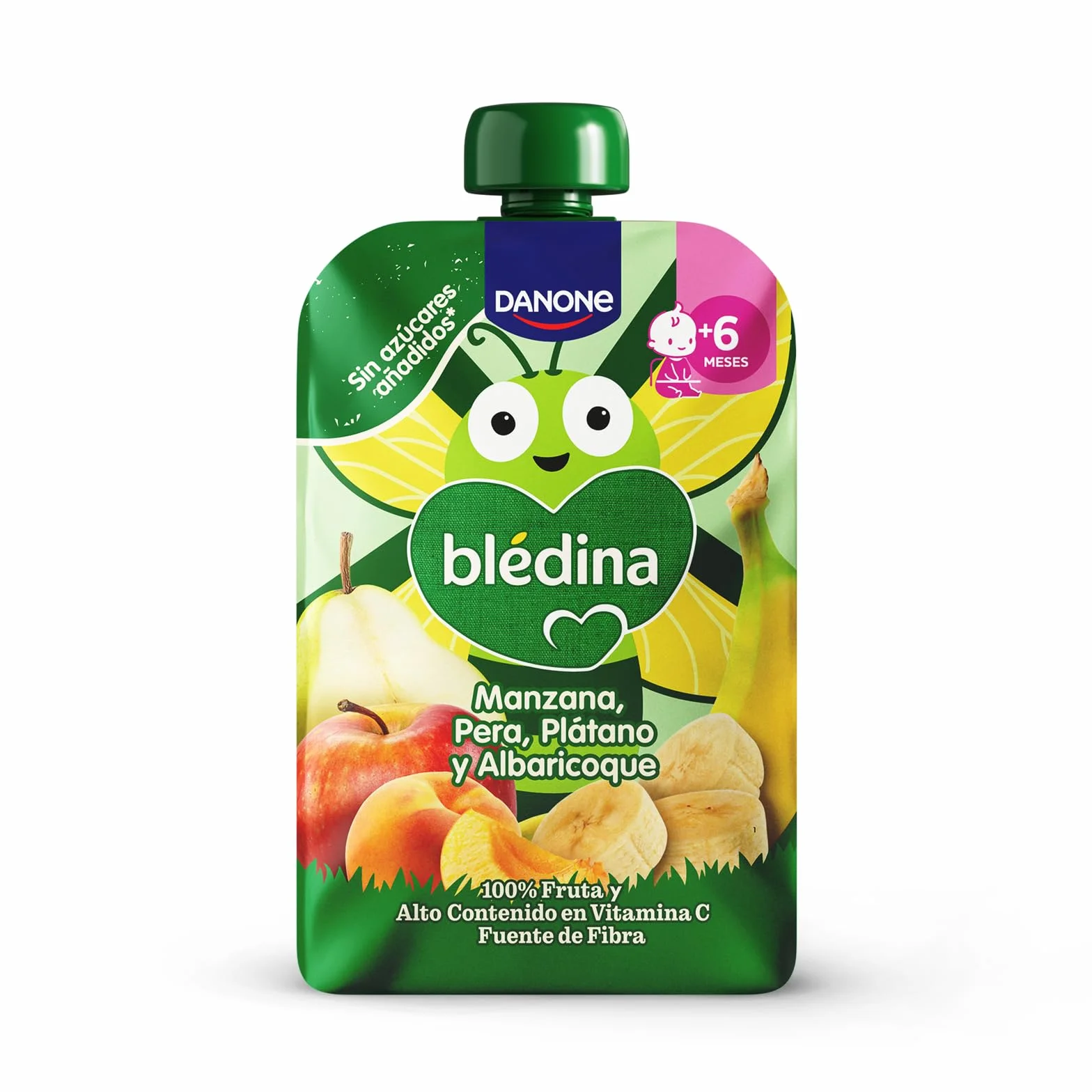 Blédina Bolsita de Manzana, Pera, Platano y Albaricoque para Bebé, 100% Fruta, Sin Azúcares Añadidos, Vitamina C, Fibra, 6 Meses, 100g