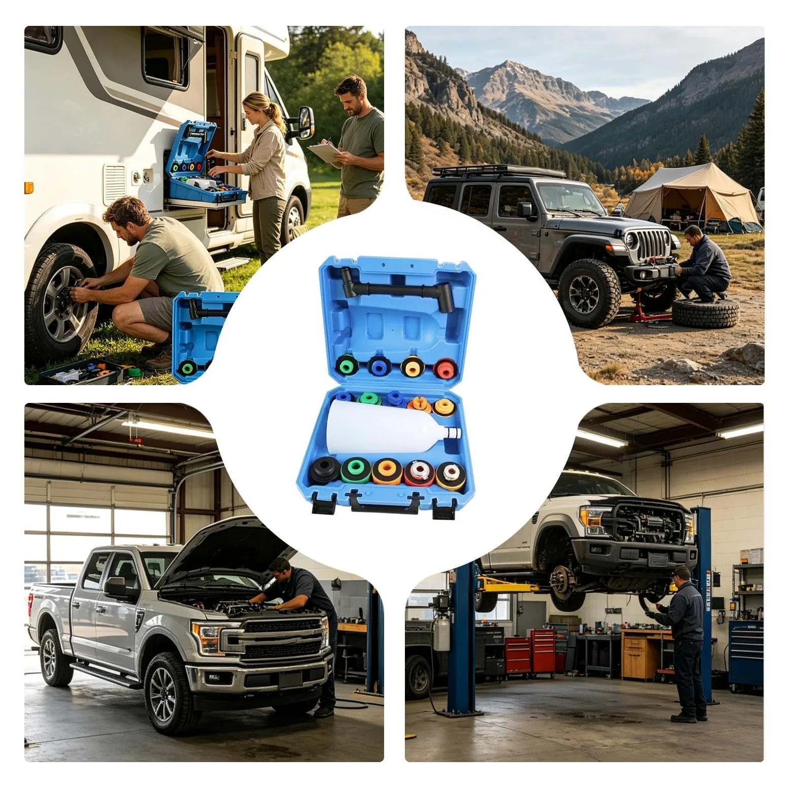 Kit de embudo de 16 Piezas Llenador Universal Portátil Flexible | Kit llenado refrigerante radiador Para Vehículo SUV RV De Refrigeración Del Motor Purga Reparación Lavado