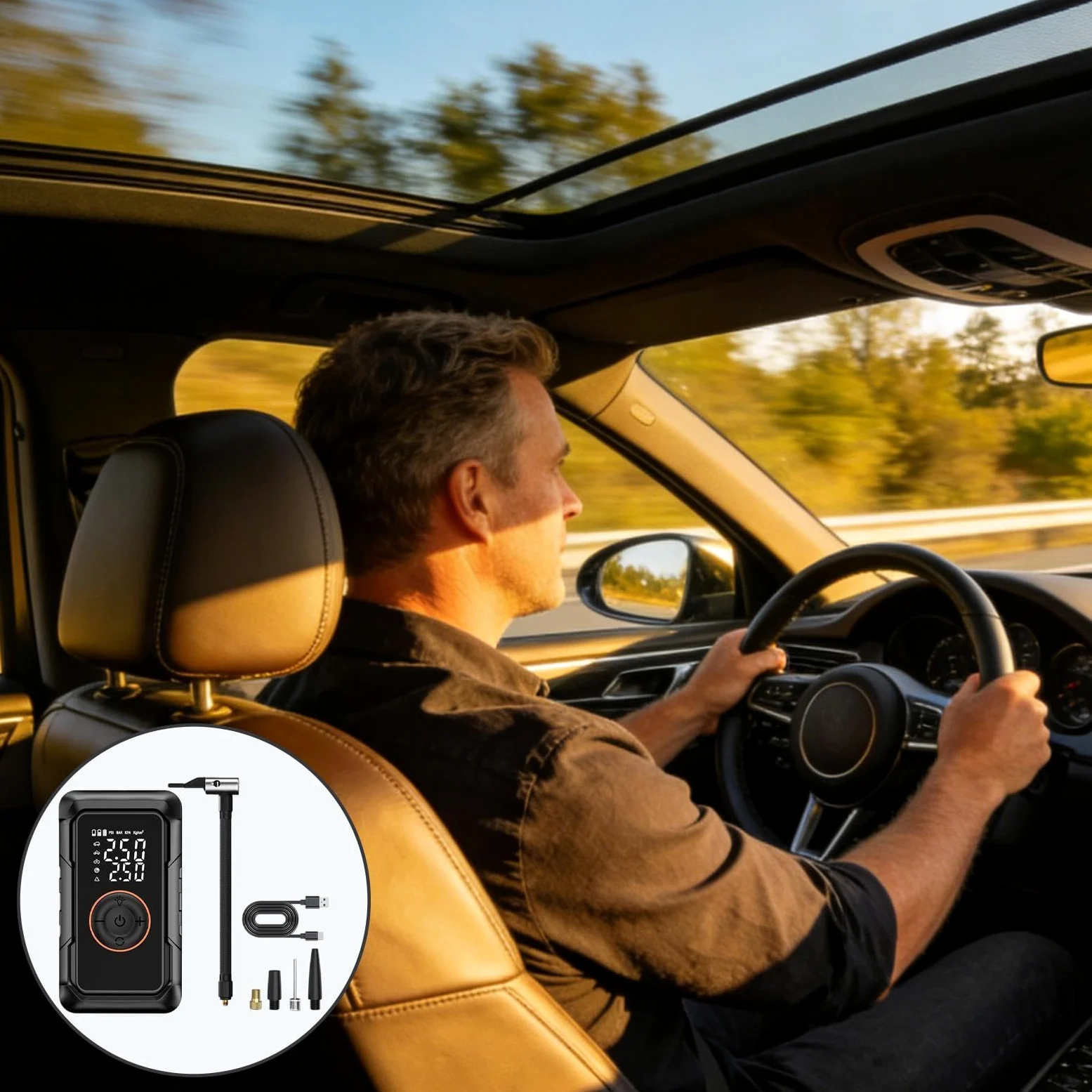 Bomba de aire portátil Compresor De Aire Inalámbrico Con Manómetro Digital | Inflador de neumáticos para bicicleta y coche para SUV camión remolque ATV patinete anillos hinchables y piscinas