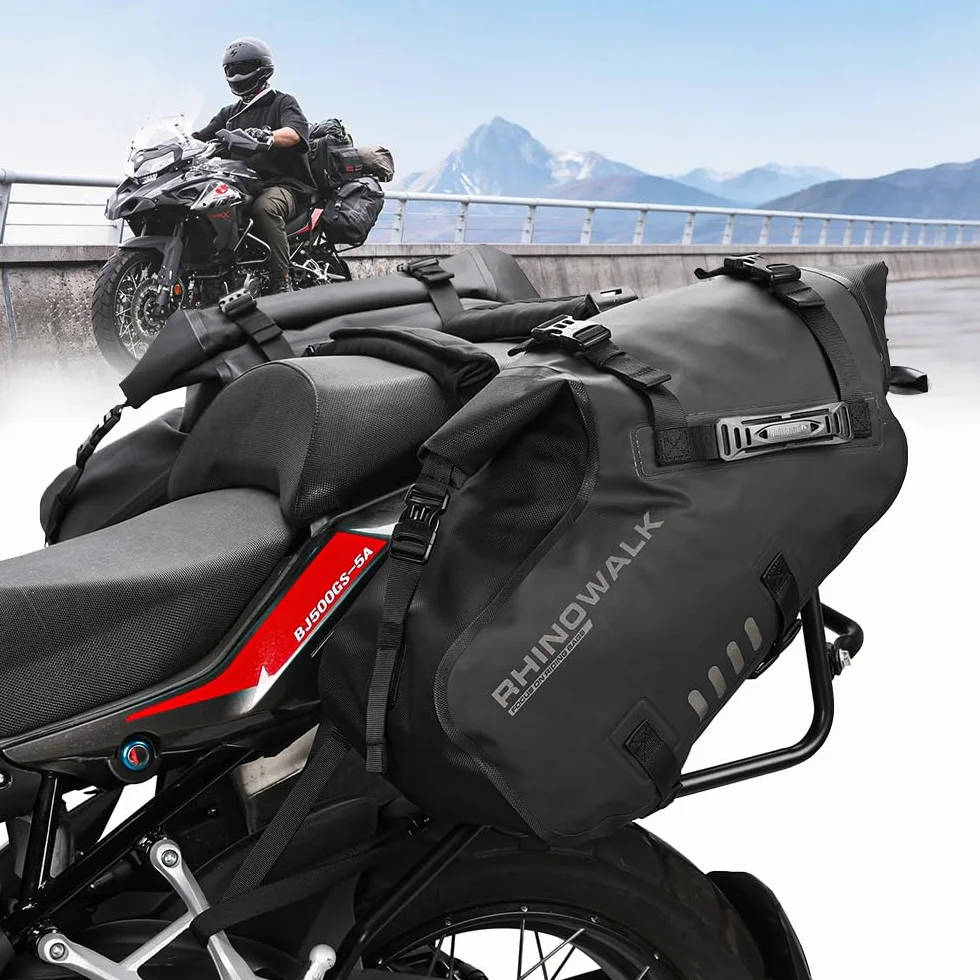 Rhinowalk Bolsas de Sillín de Motocicleta Impermeables Anti-Vibración Bolsas Laterales de Hombro 28L(14L*2) para la mayoría de los bastidores de Motocicletas Deportivas, 1 Par