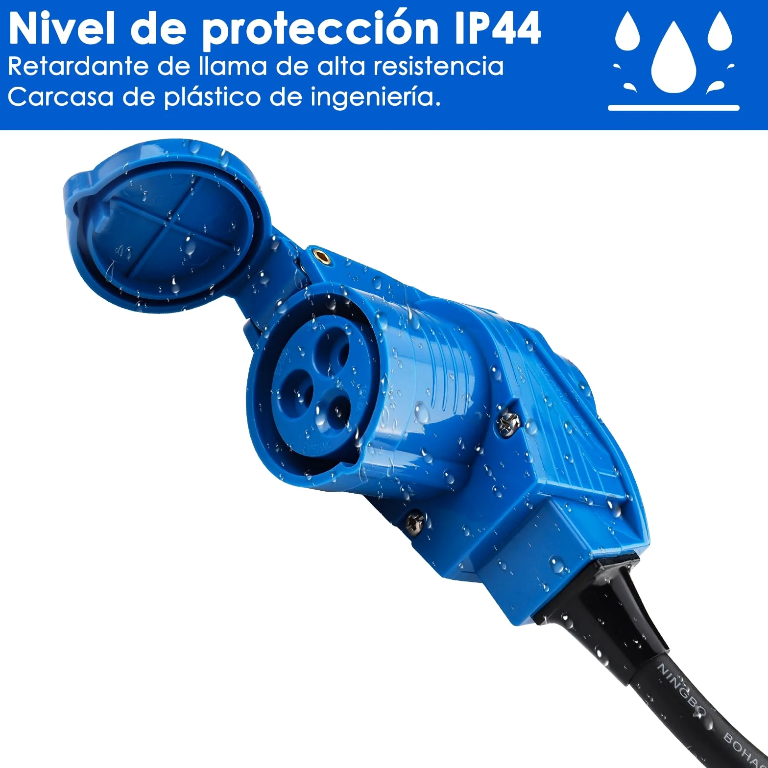Cable Adaptador CEE acodado con Enchufe a Enchufe de protección de Contacto, Cable de 1,5 m, IP44, 250 V/16 A, 3 Polos, Toma de corriente angular cableable para Camping