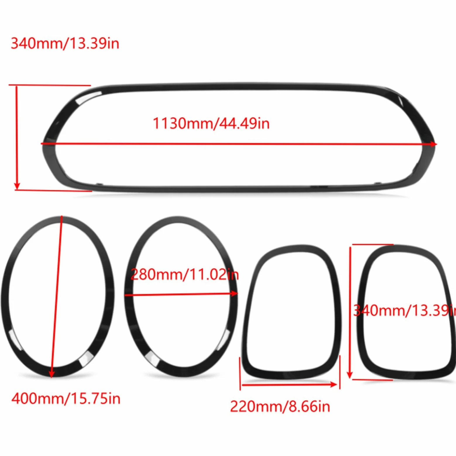 Embellecedores para Faros Delanteros de Coche, 5 Piezas, Color Negro Brillante, para Faros Traseros, Rejilla Envolvente, Marco de Repuesto para Mini F55 F56 F57 One S JCW 2014+