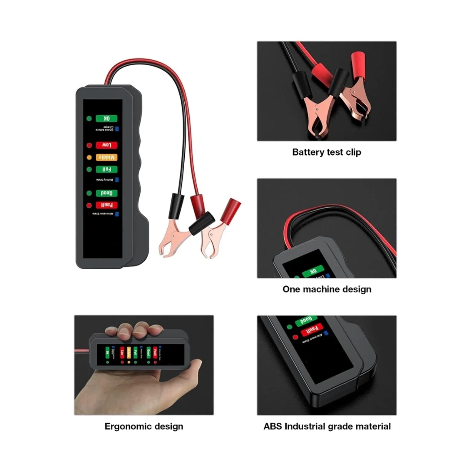 Herramienta Digital de Prueba de baterías de Coche de 12 V para alternadores con Pantalla de 6 Luces LED. Herramientas de diagnóstico automotriz para una detección rápida，BM320 Battery Tester