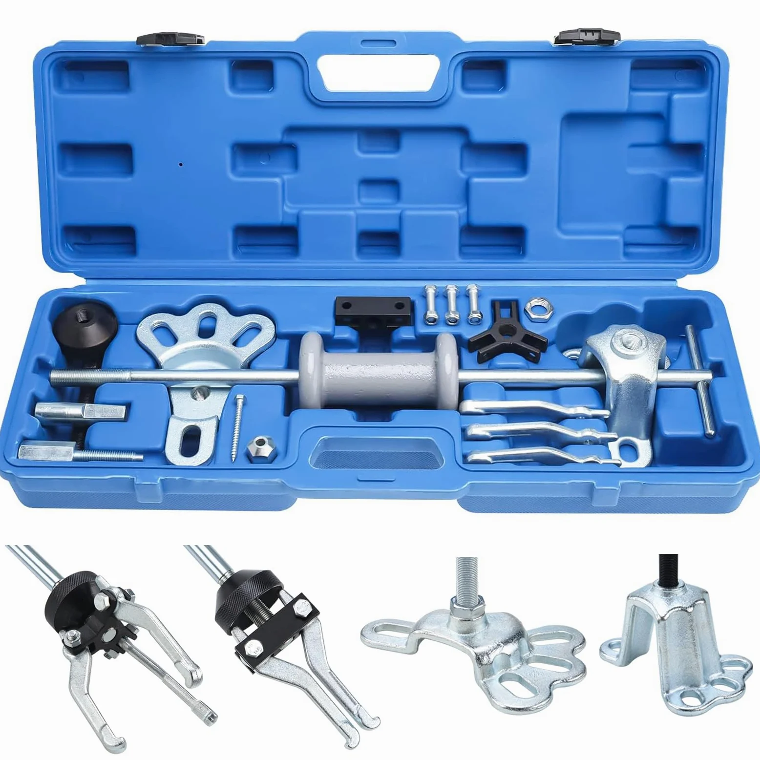 FreeTec 9 en 1 Extractor de Martillo Inercia, Extractor Bujes y Rodamientos con Martillo Deslizante, 2 Tams. Extractores Buje, 3 Garras Extractores Rodamientos Internos, Extracción Abolladuras Coche
