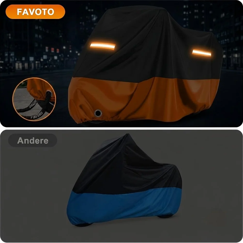 Favoto Funda para Moto y Scooter - Cubierta Impermeable y Anti-UV con Orificio para Candado, Lona de Protección Exterior e Interior, Negro y Naranja, 245x105x125cm
