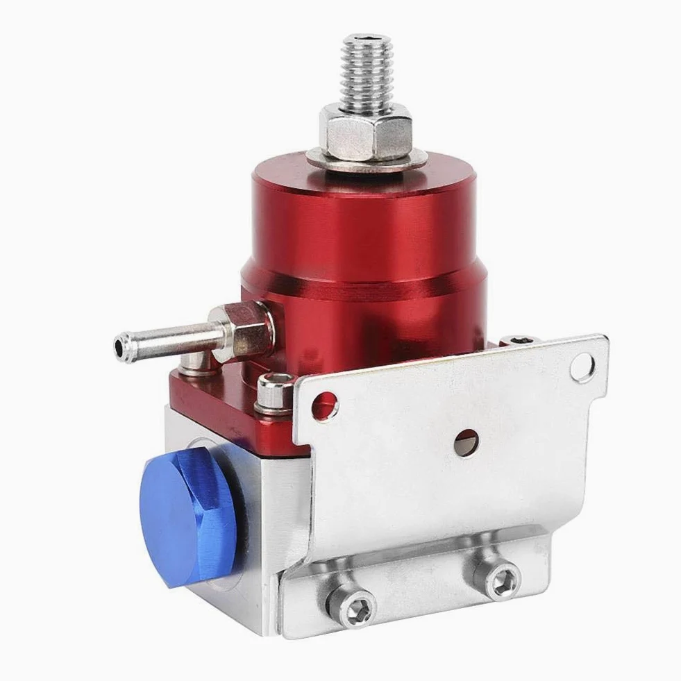 Regulador de combustible Qiilu, kit regulador de presión de combustible de coche ajustable universal de acero inoxidable 304 con manómetro 100PSI(Rojo + plata)