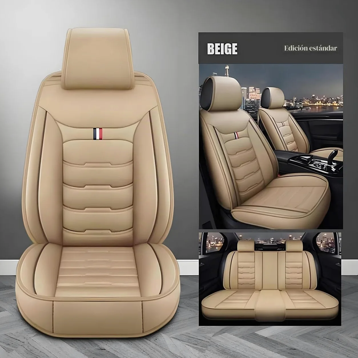Coche Juegos Cubreasientos Universal para Mini R50 R56 F55 F56 R52 R53 R57 F57 JCW/One/One D/Cooper,Cuero Delanteros Traseros Fundas Asiento Completo Protectores Cómodo Accesorios,B/Beige