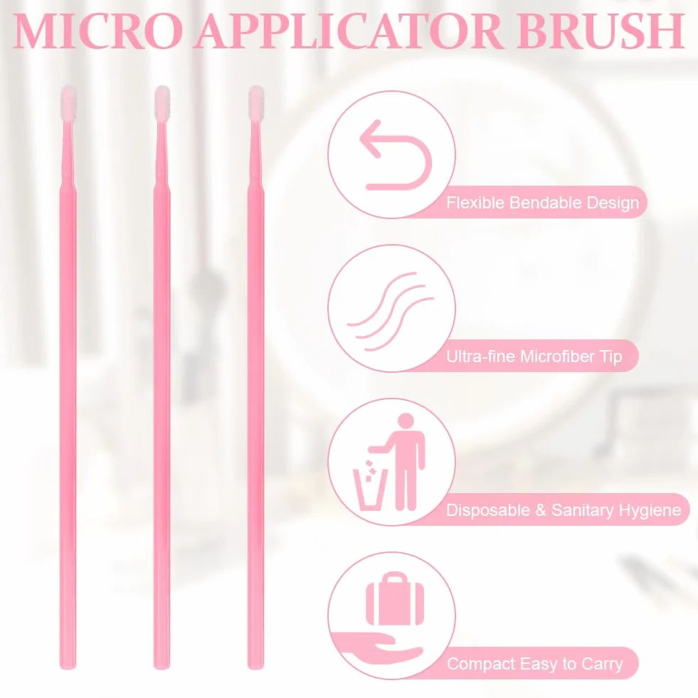 200 PCS Microcepillos Aplicadores Desechables, Ultrafeine Microbrush para Extracción de Pestañas y Maquillaje, Rosa