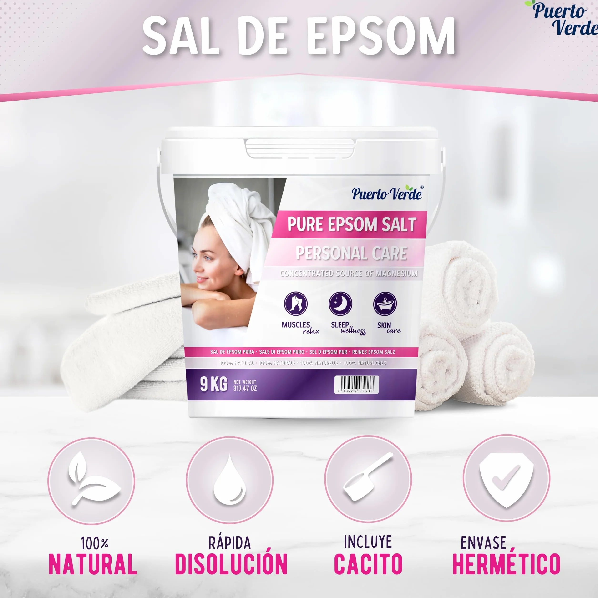 Sal de Epsom Pura 9 kg - Fuente de Magnesio para Baño y Cuidado Personal