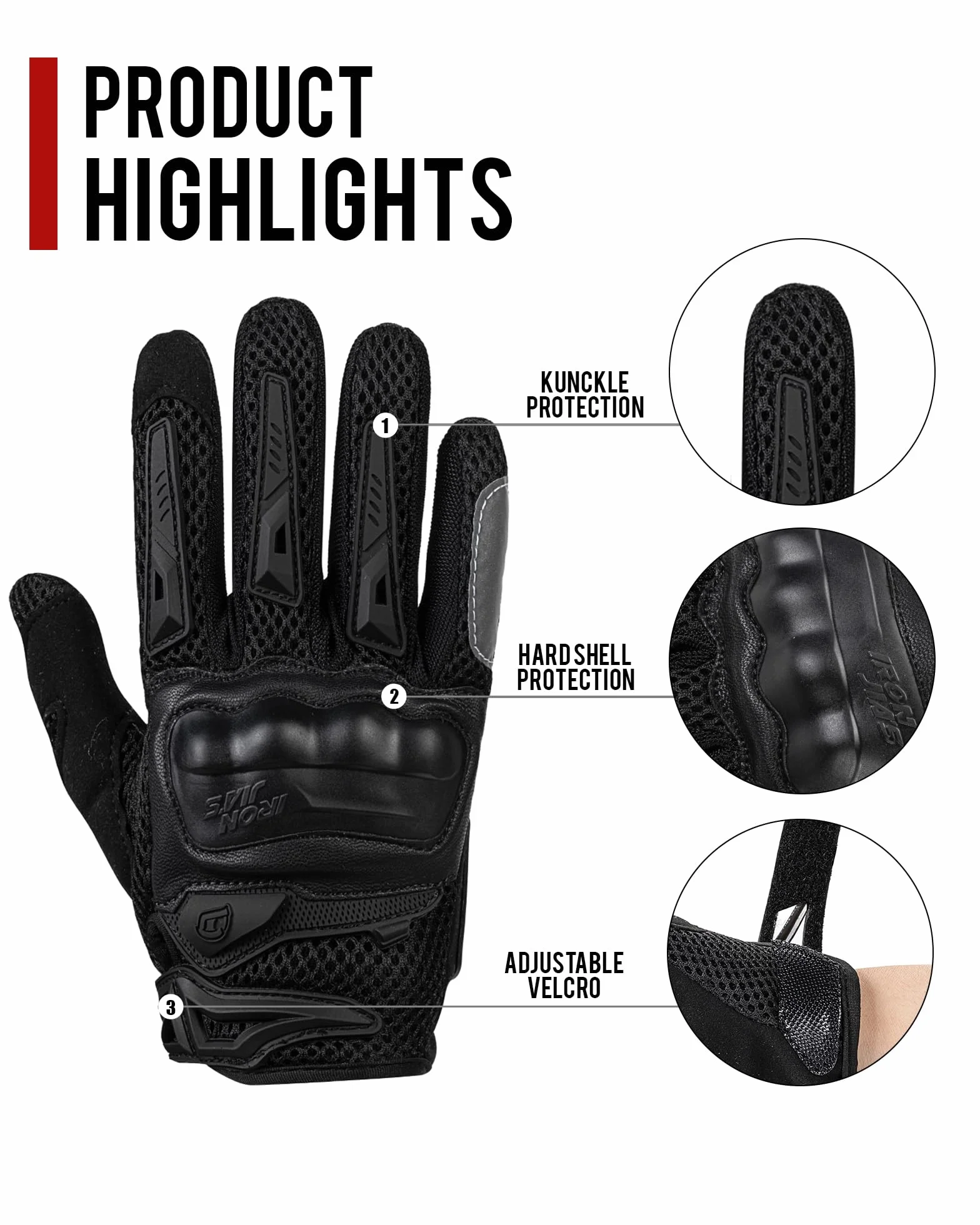 IRON JIA'S Guantes Moto para Hombre Verano, Pantalla táctil Transpirables y cómodos, Guantes de Moto de Verano, Adecuados para Montar en Moto, Scooter, Carreras Todoterreno Negro-XL