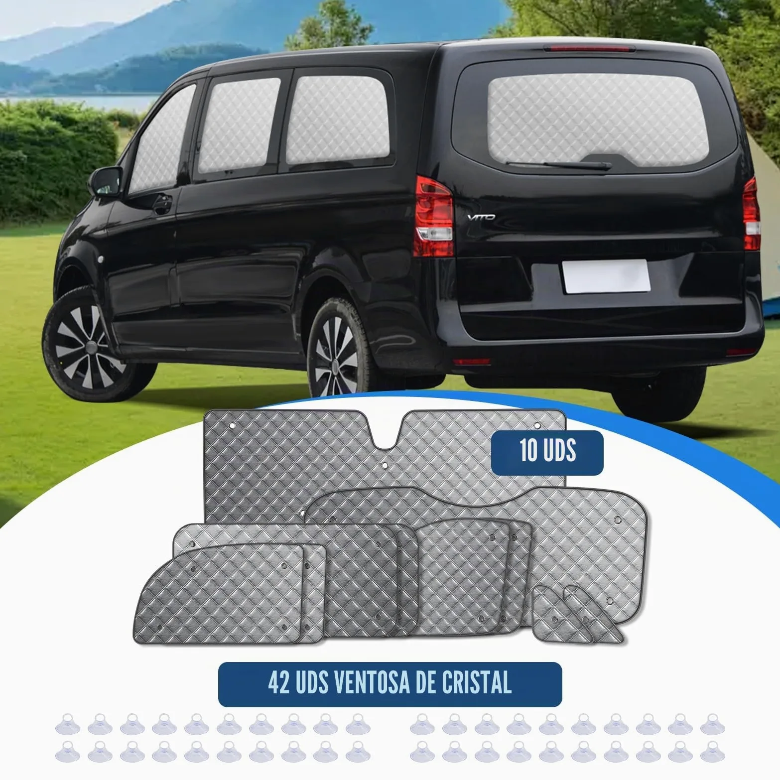 MaxAwe 10 unidades de alfombrilla térmica compatible con VITO III W447 2014-2024 SWB, parasol interior del coche para la cubierta del parabrisas delantero, juego de persianas térmicas, juego de
