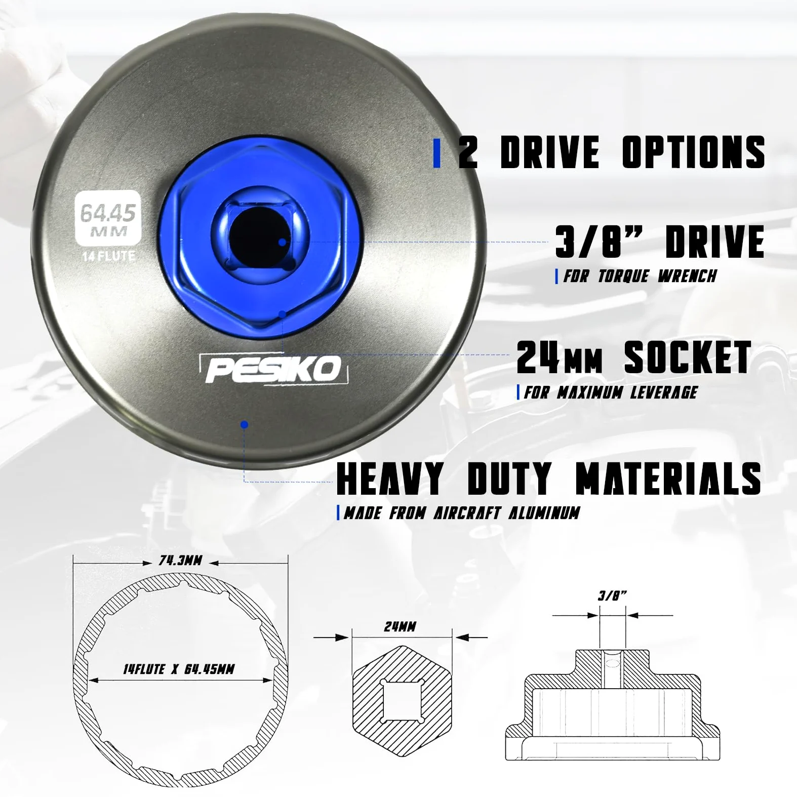 Llave de filtro de aceite de 64 mm, manguera de drenaje y embudo de aceite de motor para Toyota, Lexus y Scion 2.0-5.7L herramienta de extracción de filtro de aceite estilo cartucho de motor