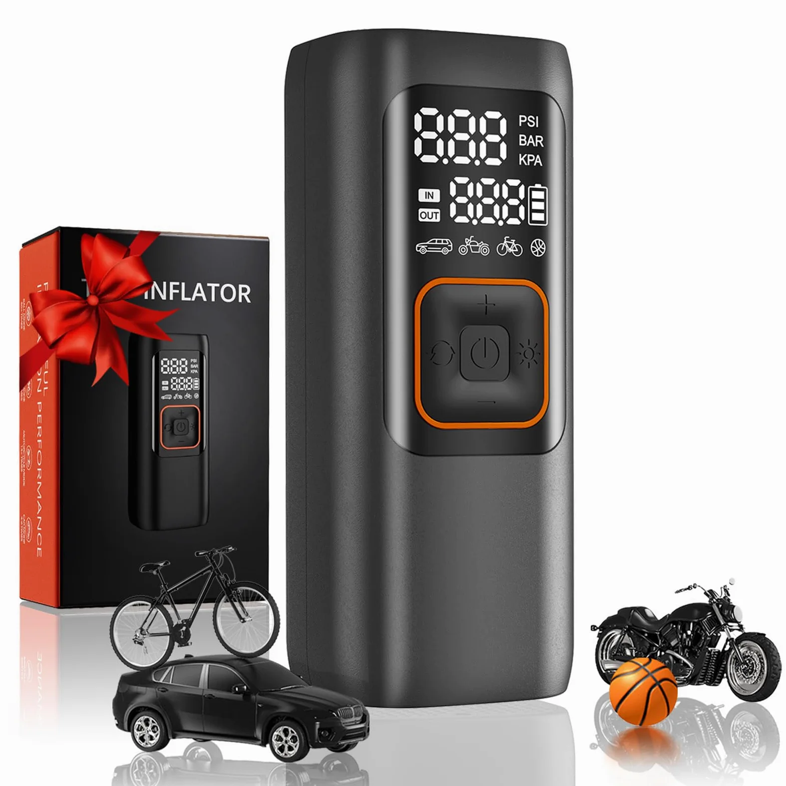 Inflador de neumáticos portátil de 200 PSI, bomba de neumáticos digital, bomba de aire inalámbrica para neumáticos de coche, apagado automático, luz LED, compresor de aire eléctrico para automóviles