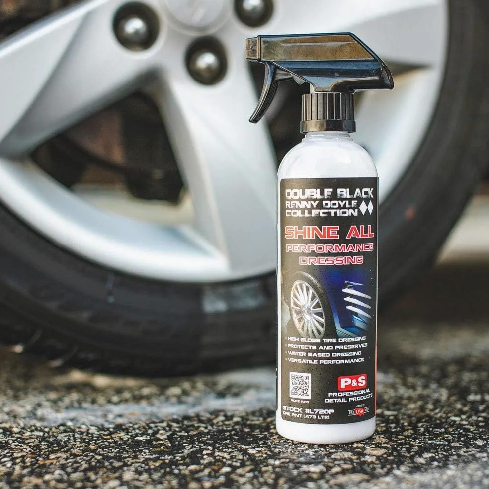 P&S Professional Detail Products Shine All Performance Apósito para neumáticos y molduras de alto brillo, a base de agua, uso interior/exterior en goma, vinilo y cuero, acabado Pro Detail, 1 galón