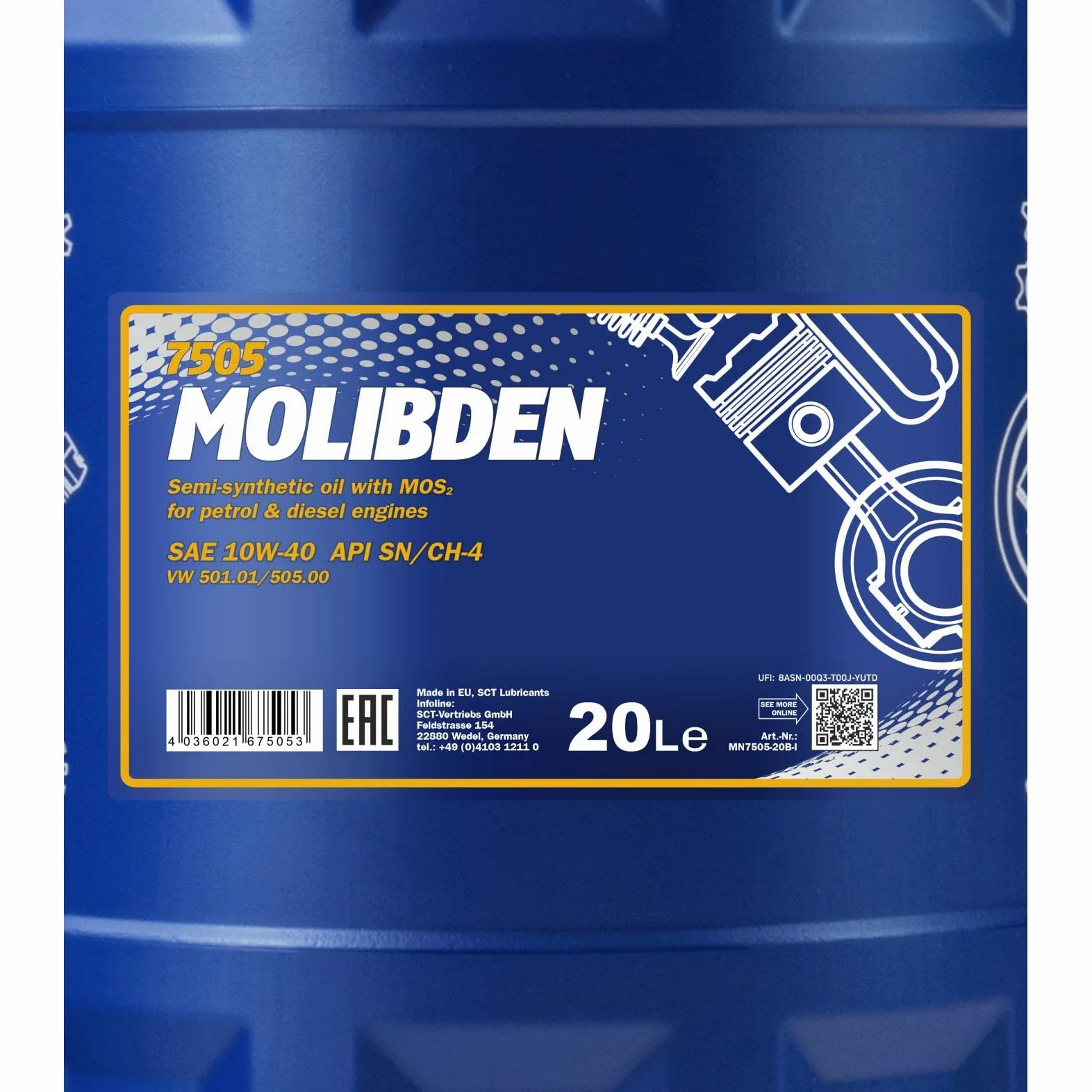 MANNOL Aceite de motor 10W-40 MOLIBDEN aceite parcialmente sintético API SN API CH-4 20L Compatible con TOYOTA AYGO WNB1, KGB1, SKODA Fabia II Combi 545, SUZUKI SWIFT III MZ, EZ | Aceite de motor MN7505-20