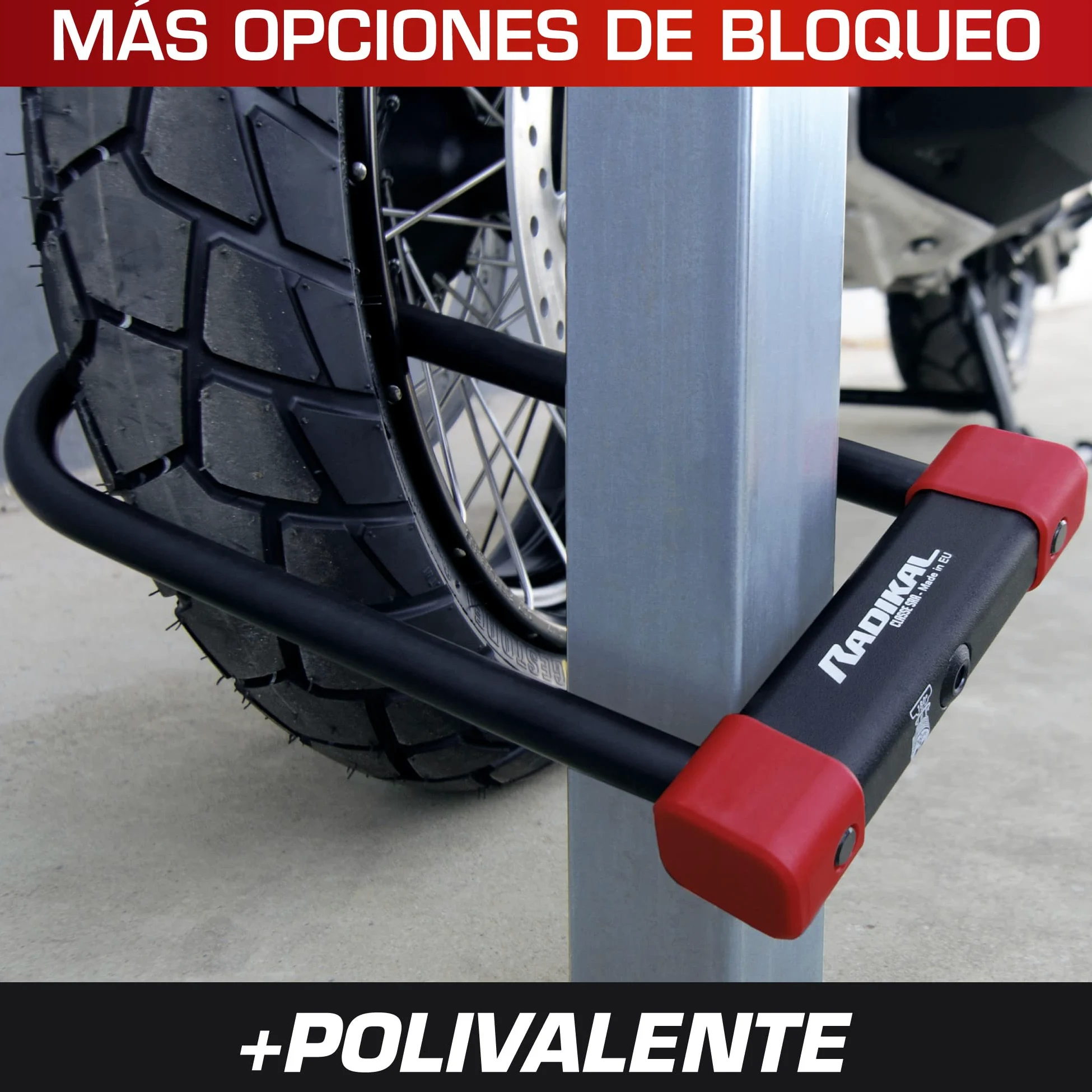 RADIKAL RK120310 Candado Moto U Premium Homologado SRA, 120x310mm Más Opciones Bloqueo, Arco ø18mm Acero Cementado Revestido de Doble Cierre, Cerradura Antirrobo U Lock Scooter, Bici Eléctrica