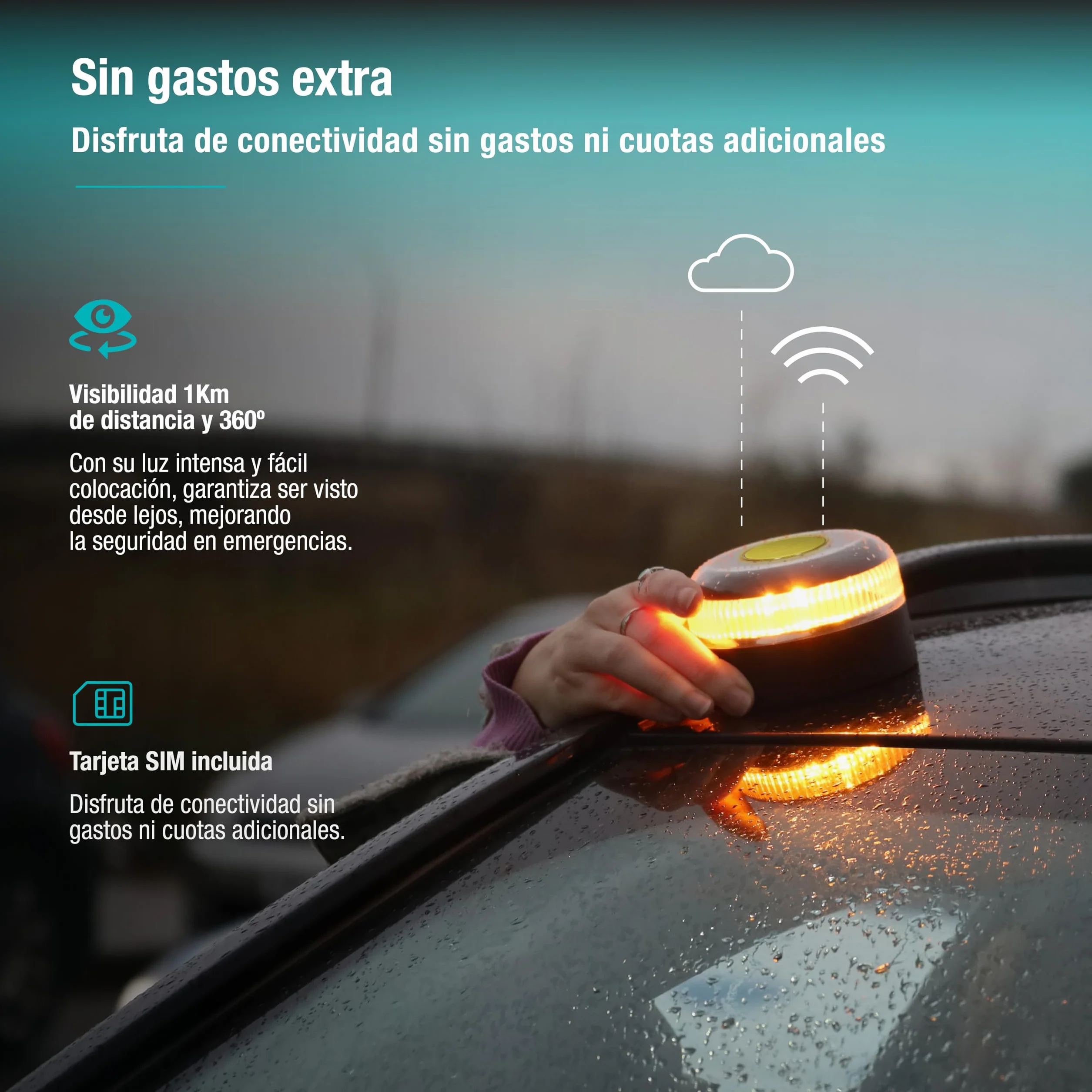 PMK GRUPO | Baliza V16 Conectada Homologada 2026 | Datos incluidos (hasta 12/2038) | Luz Emergencia LED 360º 1 km | Geolocalización GPS + SIM incluida | Conexión a DGT 3.0 | Sin App ni Suscripciones