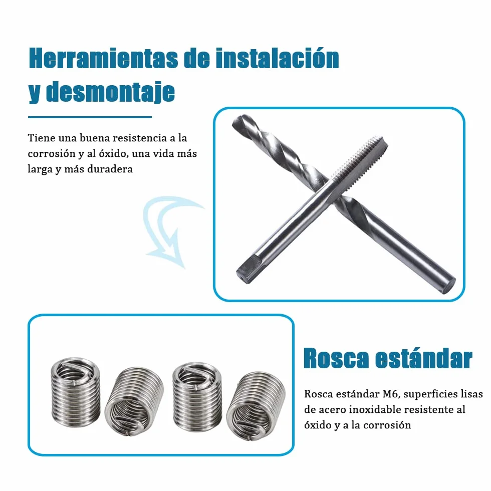 30 Piezas M6 Kit de Reparación de Rosca Juego de Reparación de Roscas Helicoil Kit Helicoidales Herramientas, Kit de Inserción de Reparación de Roscas