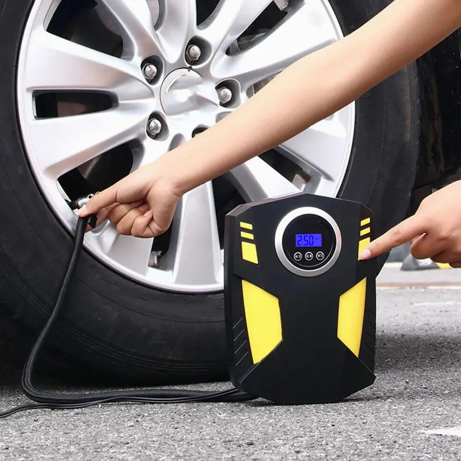 Inflador Ruedas Coche Inflador de neumáticos de Coche con Pantalla Digital, compresor de Aire portátil de 12V CC con luz LED Compresores de Aire portátiles