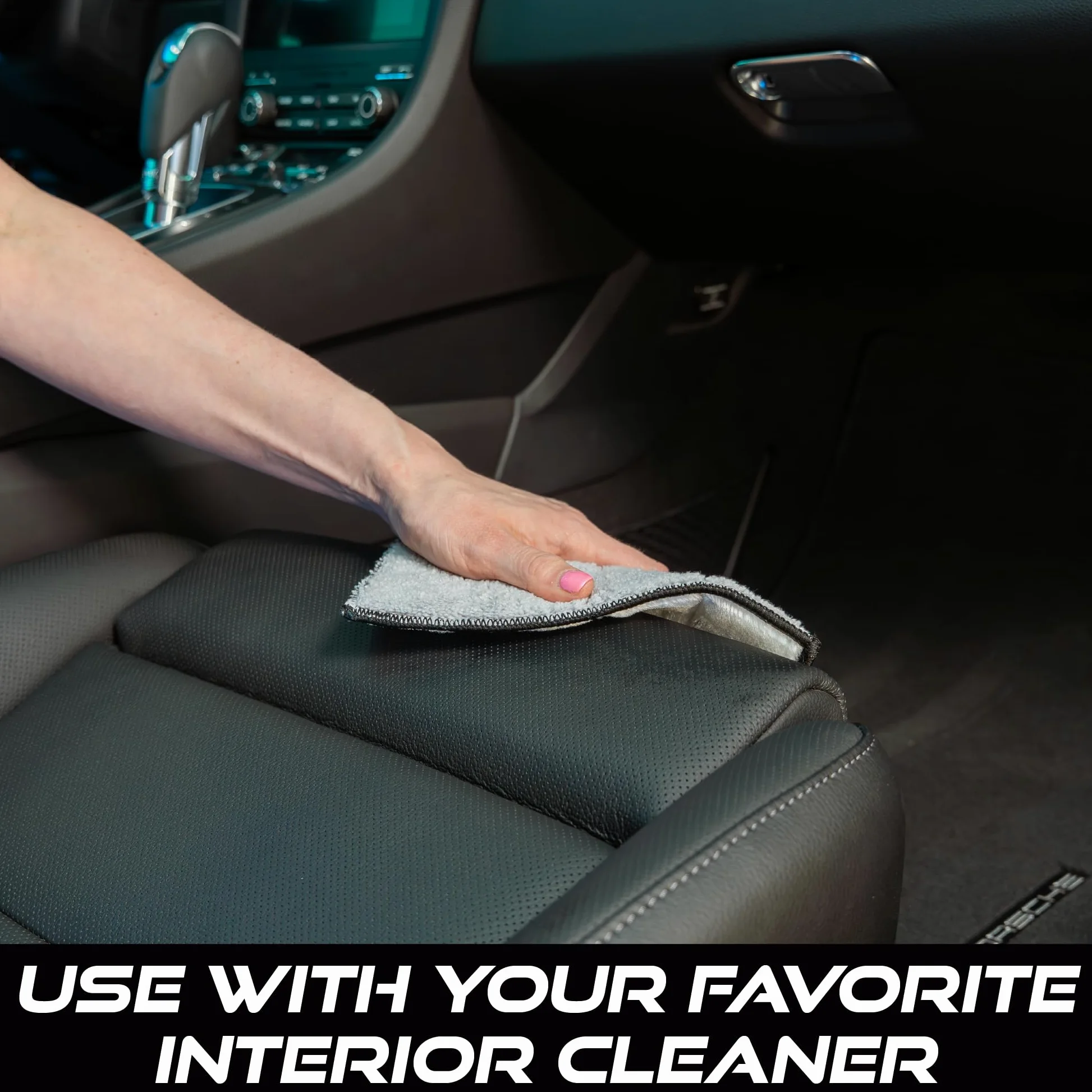 VIKING Almohadillas de microfibra para limpieza interior de coche con núcleo de espuma para kit de detalles de coche, cerdas de microfibra y nailon, gris y blanco, 8 x 6.8 pulgadas, paquete de 2 | Núcleo de espuma flexible, cerdas de microfibra y nailon,