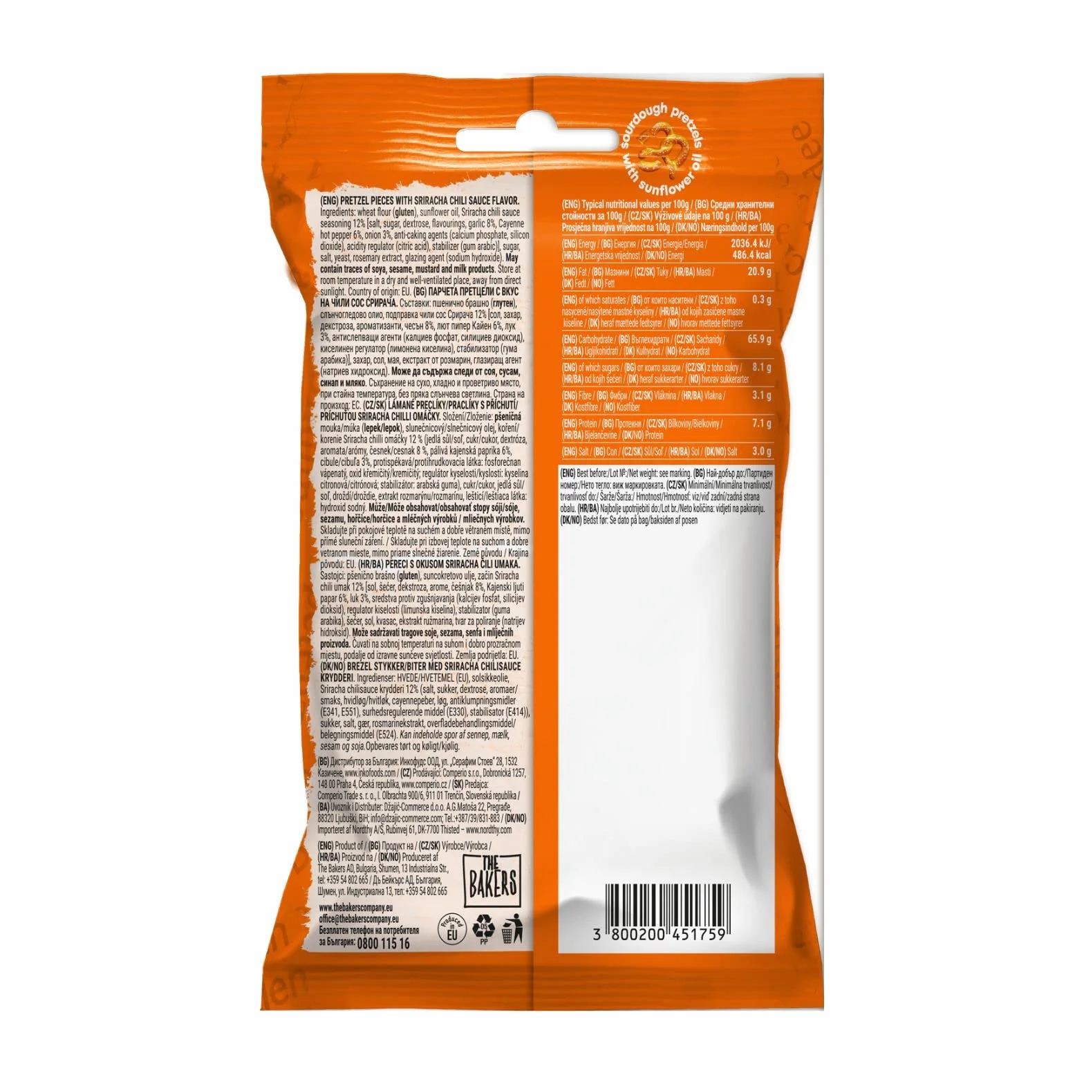 Huligan Pretzel Pieces Sriracha Salsa de Chile 65g Pack de 6
