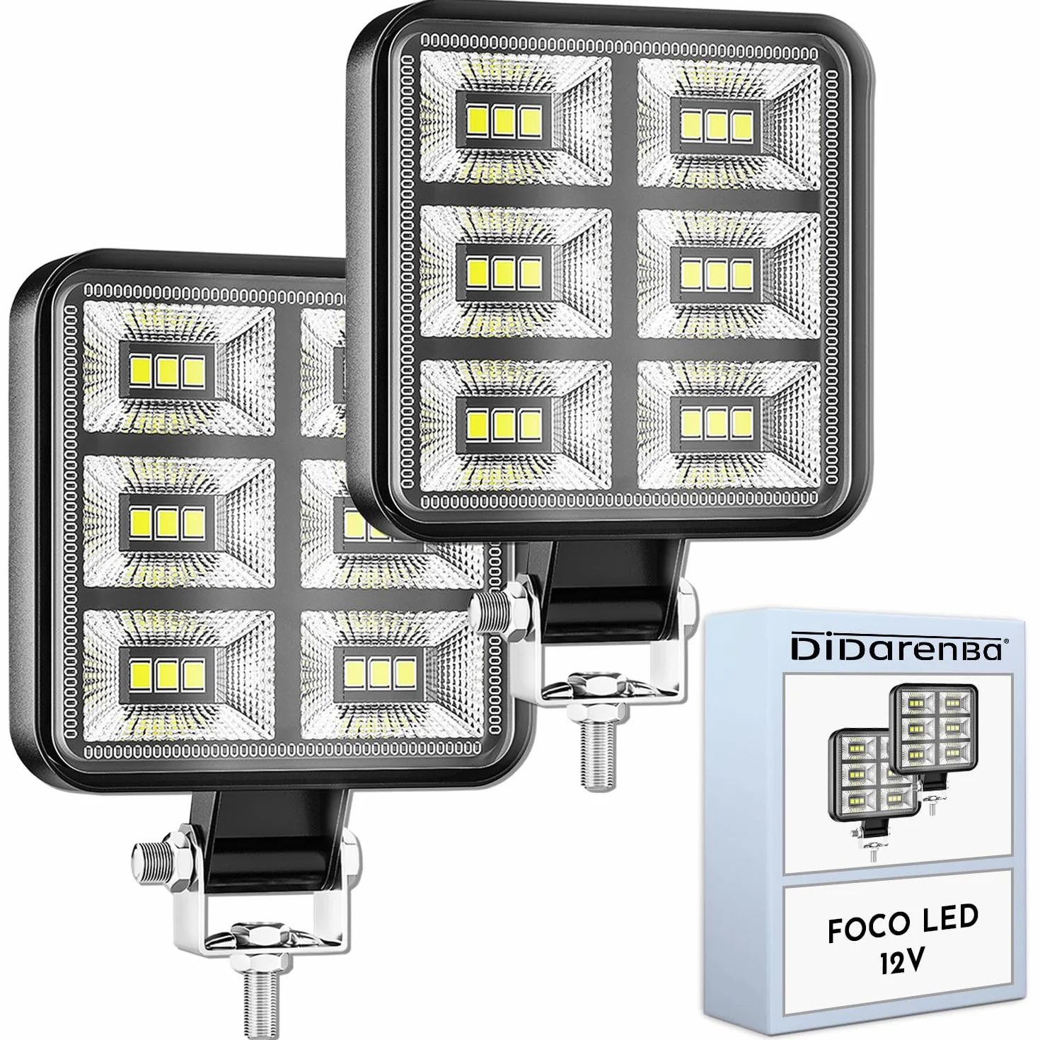Foco led 12v 2 uds Aluminio abs 18 Leds 6500K 8.4 cm 3.34" IP65 Maxima luminosidad Faros Tractor 4x4 Largo Alcance