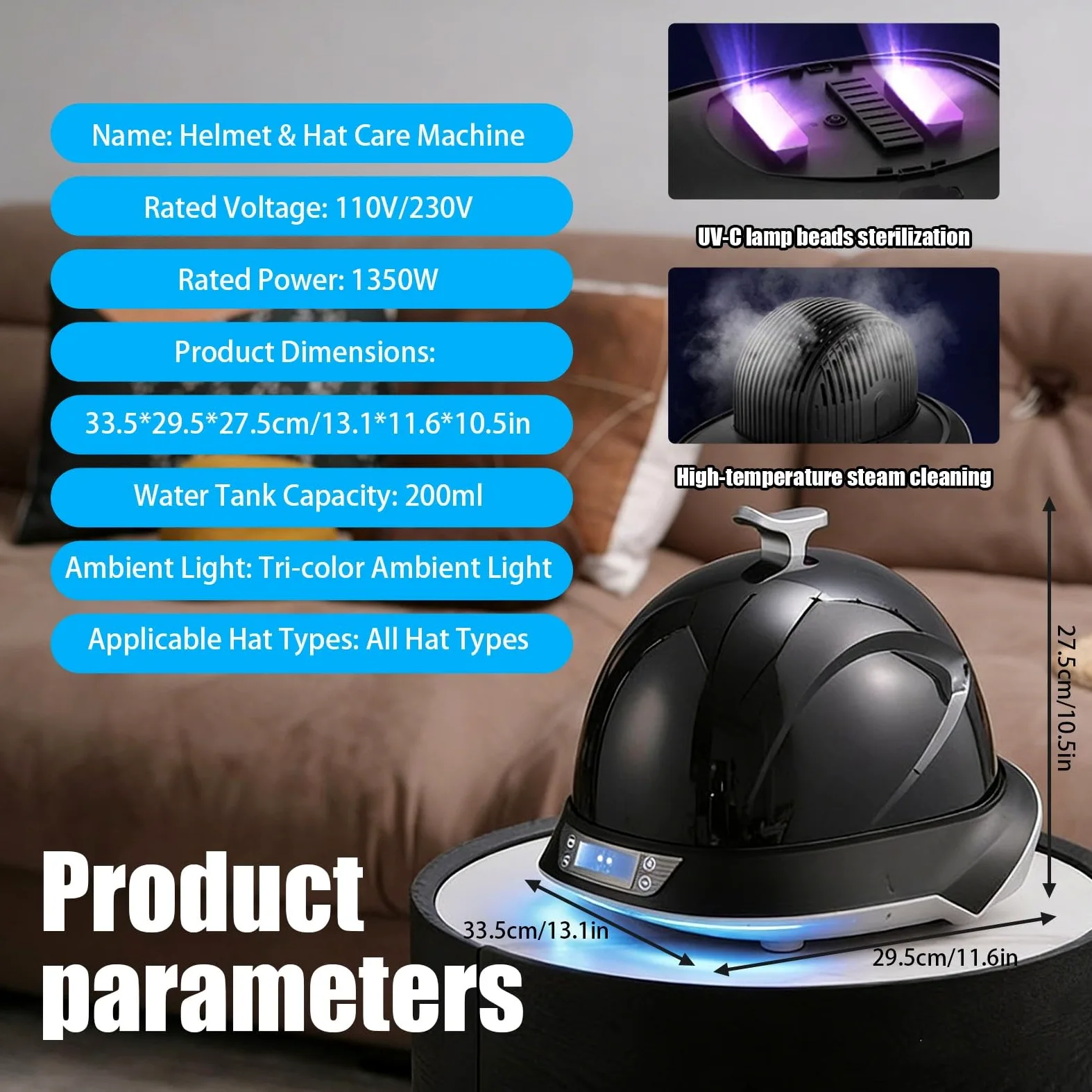 Máquina De Cuidado De Sombreros Ajustable Y Limpiador Inteligente Para Sombreros Limpieza a humedad Y Desodorante a Ozono Para Sombreros Y Cascos De Moto