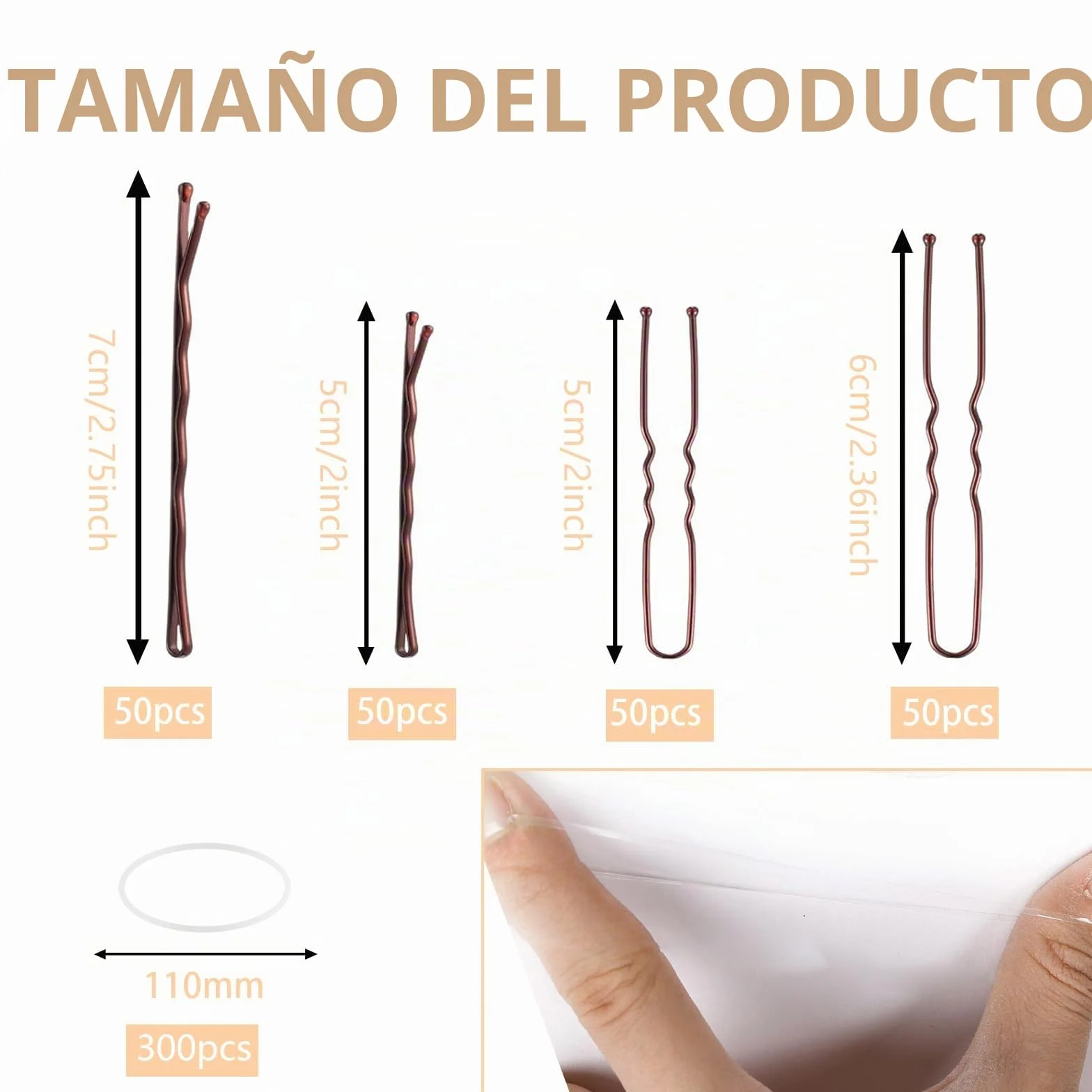 300 Horquillas Pelo Mujer, Pinzas Chignon Invisibles, Pasadores Metálicos, Caja Organizadora (Marrón)