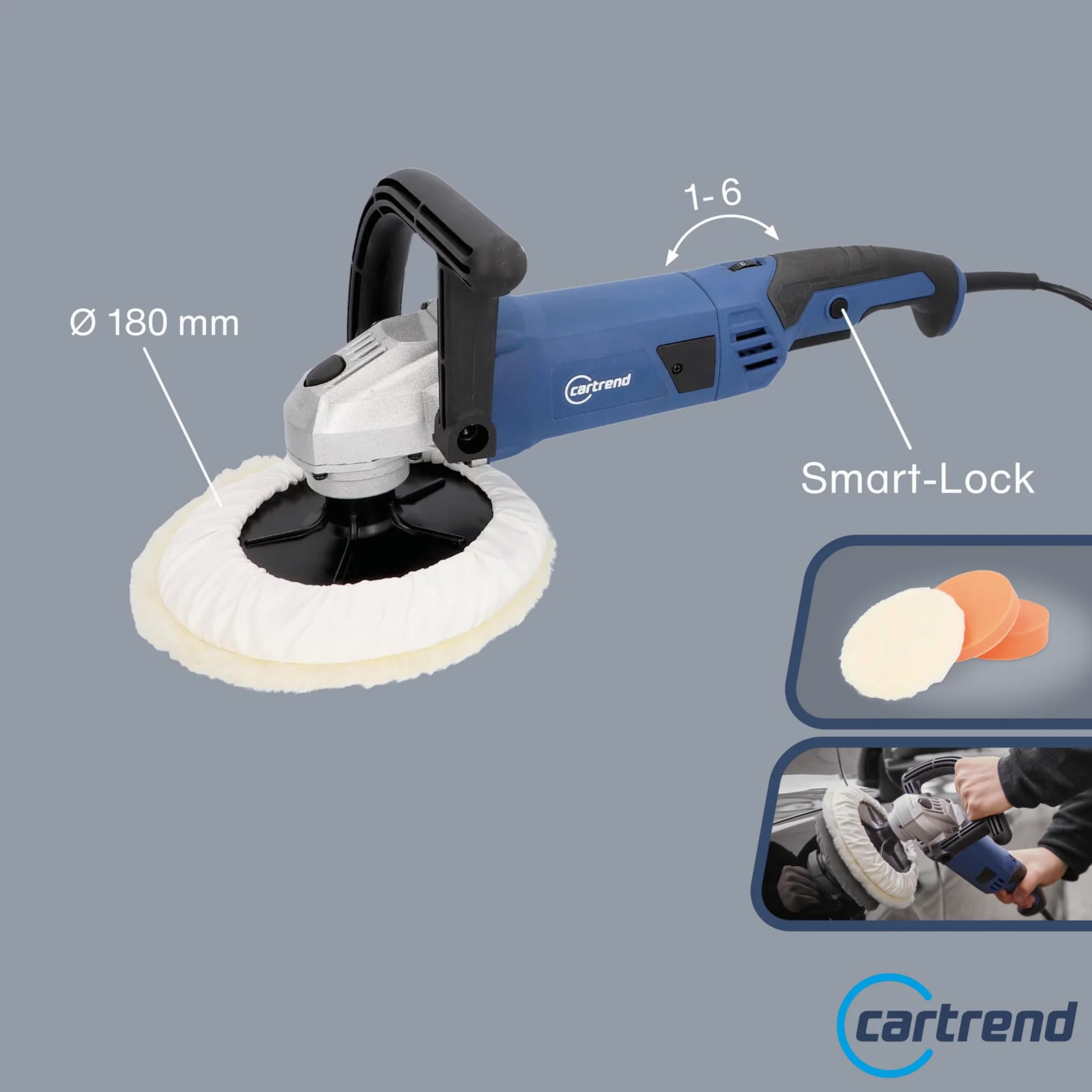 cartrend Pulidora profesional potente de 1200 W, pulidora para coche, barco o moto, color azul