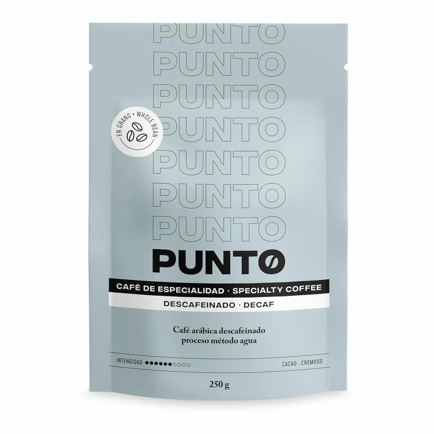 PUNTO Café Descafeinado en Grano 250 g Café de Especialidad Water Decaf 100% Arábica