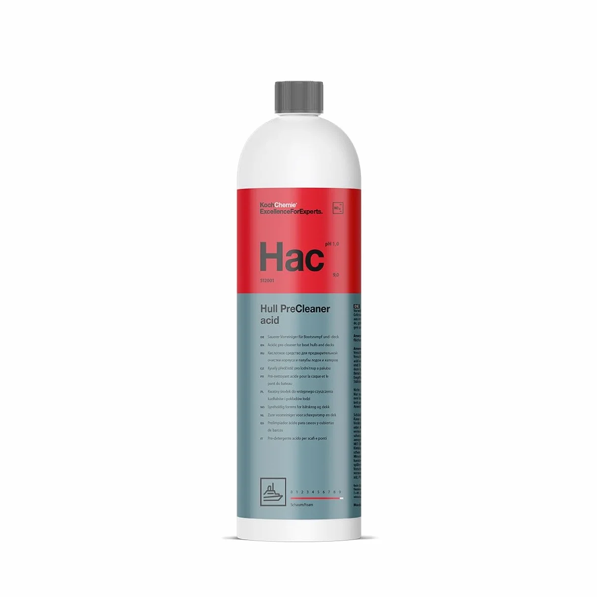Koch Chemie Hull PreCleaner acid 1L - Limpiador ácido para casco de barco y cubierta, elimina la cal, el óxido, gelcoat, plástico, acero inoxidable, limpiador de barcos