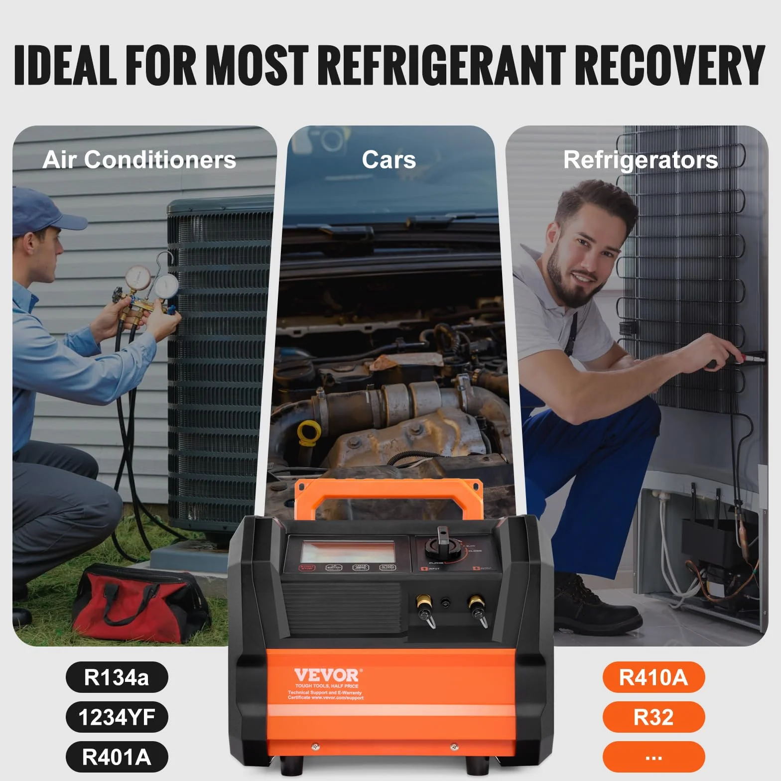 VEVOR Recuperador de refrigerante, máquina de recuperación de Aire Acondicionado portátil de 1 CV con Doble Cilindro y Motor sin escobillas de 3000 RPM, Herramienta de Reciclaje de refrigerante freón