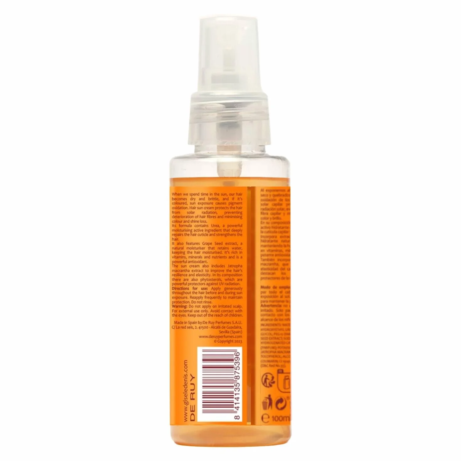 GISÈLE DENIS Protector Solar Térmico Capilar 100 ml Spray para Pelo Liso y Rizado con Vitamina E y Semilla de Uva