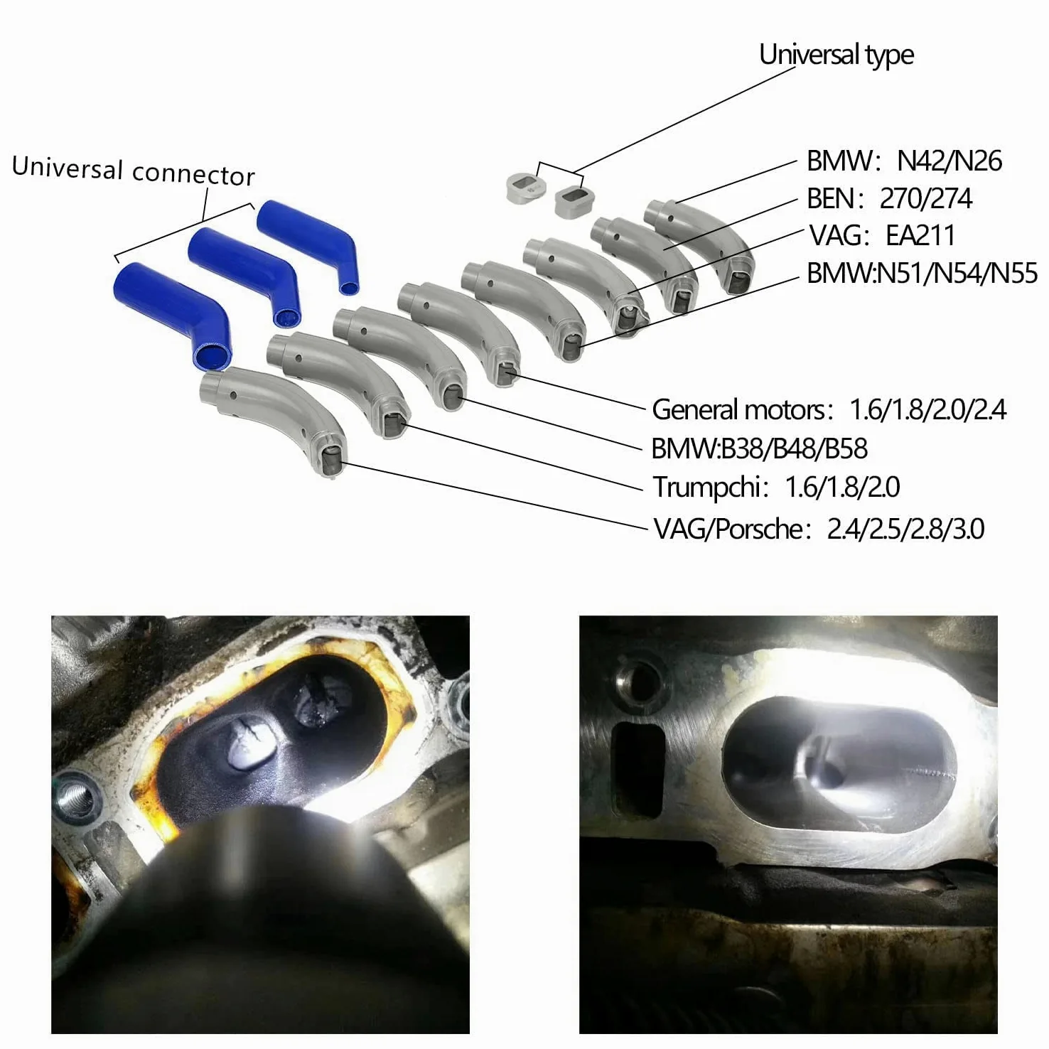 ZKTOOL Adaptador de limpieza de carbono para limpieza de carbón para BMW BEN Chevrolet Buick Porsche VW Audi motor limpiador de carbono