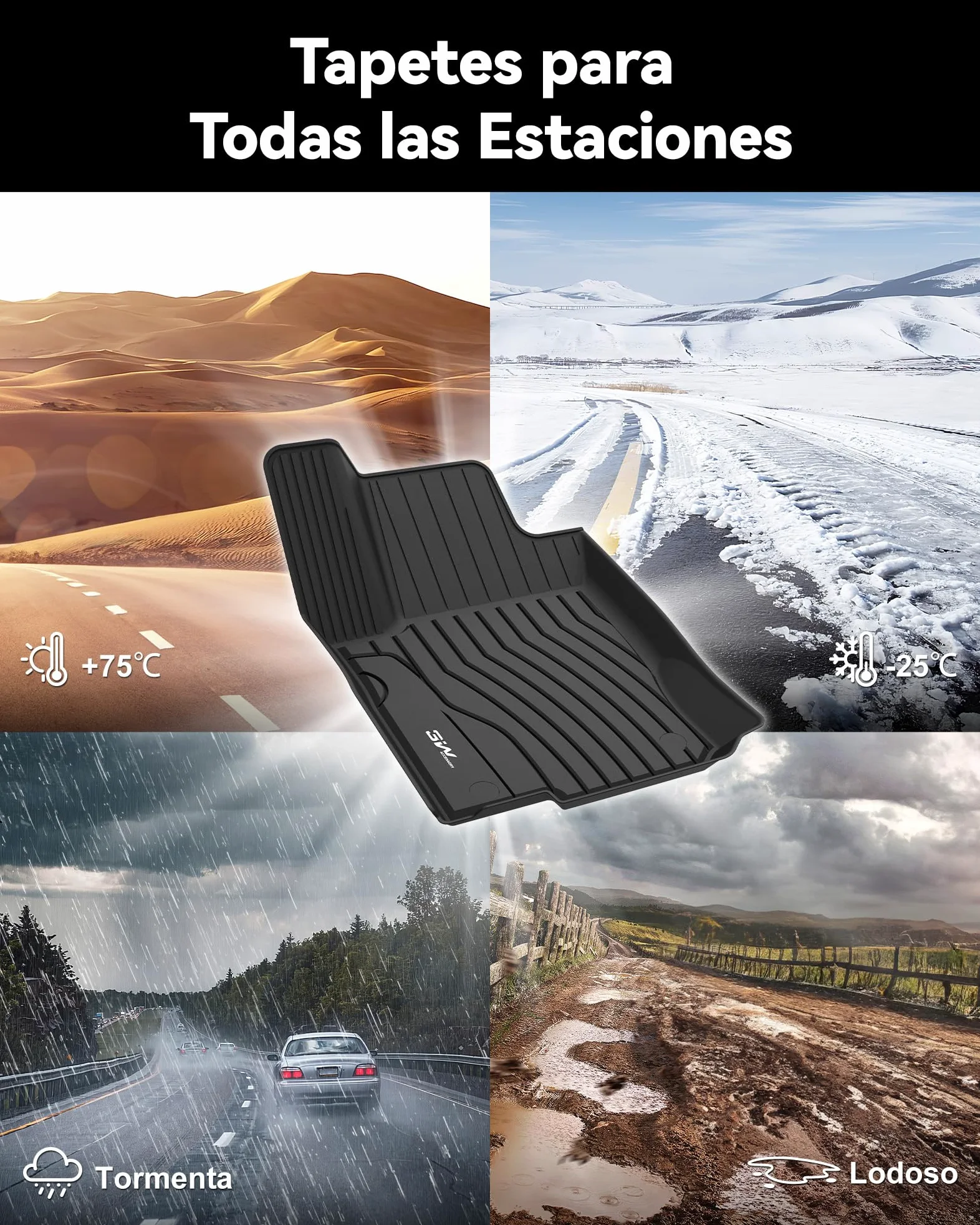 3W Alfombrillas de Coche Compatible con Mercedes Benz GLE W166 2016-2019, TPE Alfombrillas para Todo Tipo de Clima para Benz GLE la 1ª y 2ª Fila Juego Completo, Accesorios, Negro (No para Coupé)