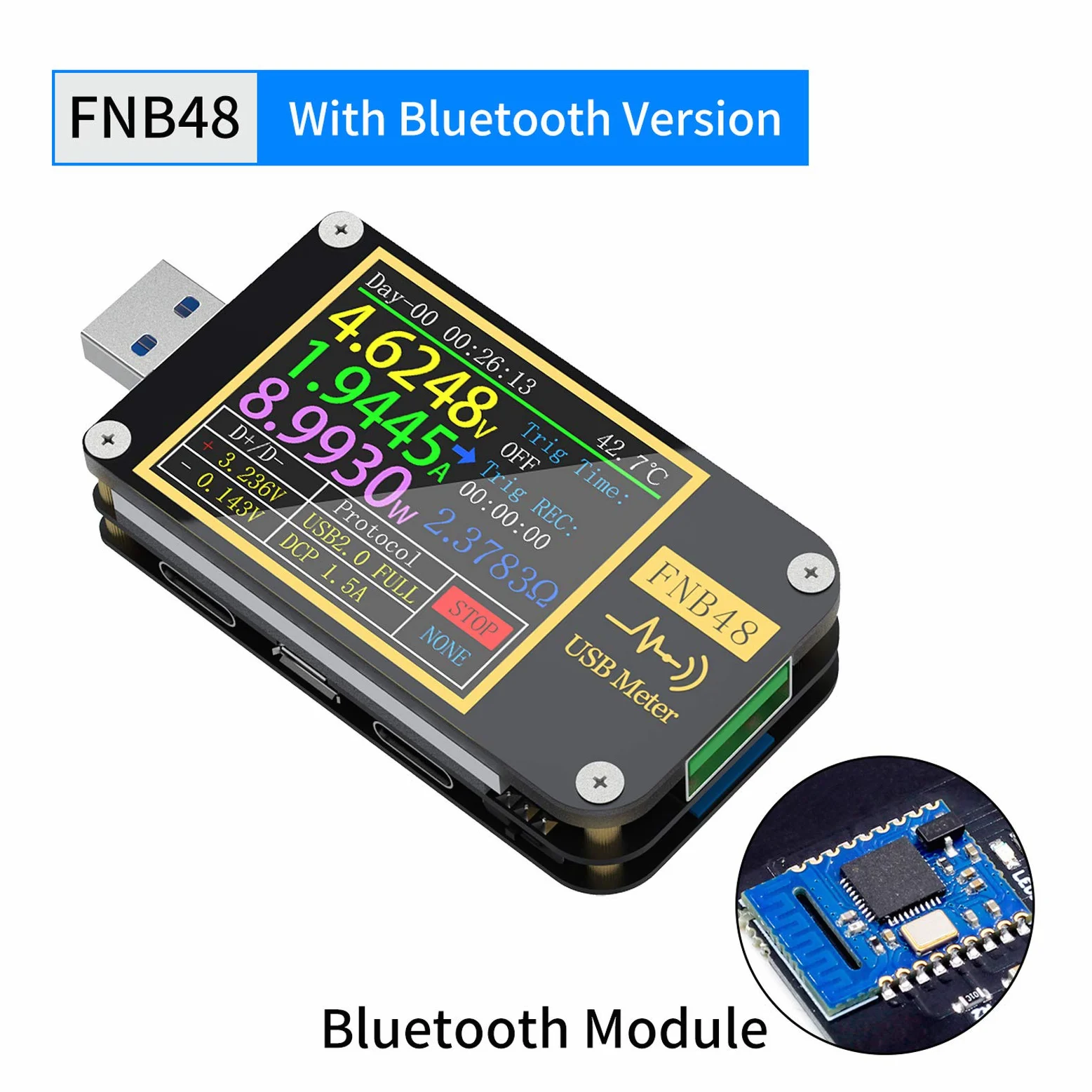 Comprobador de baterias, FNB48 PD TRIGGTER VOLTMETER AMPEREMETER SRIROOM EN VOLTÍMER USB TESTER TELÉFONO TECLO DE RECARGO RÁPIDO PROTECTO DE CAPACIDAD PRUEBA(With Bluetooth)