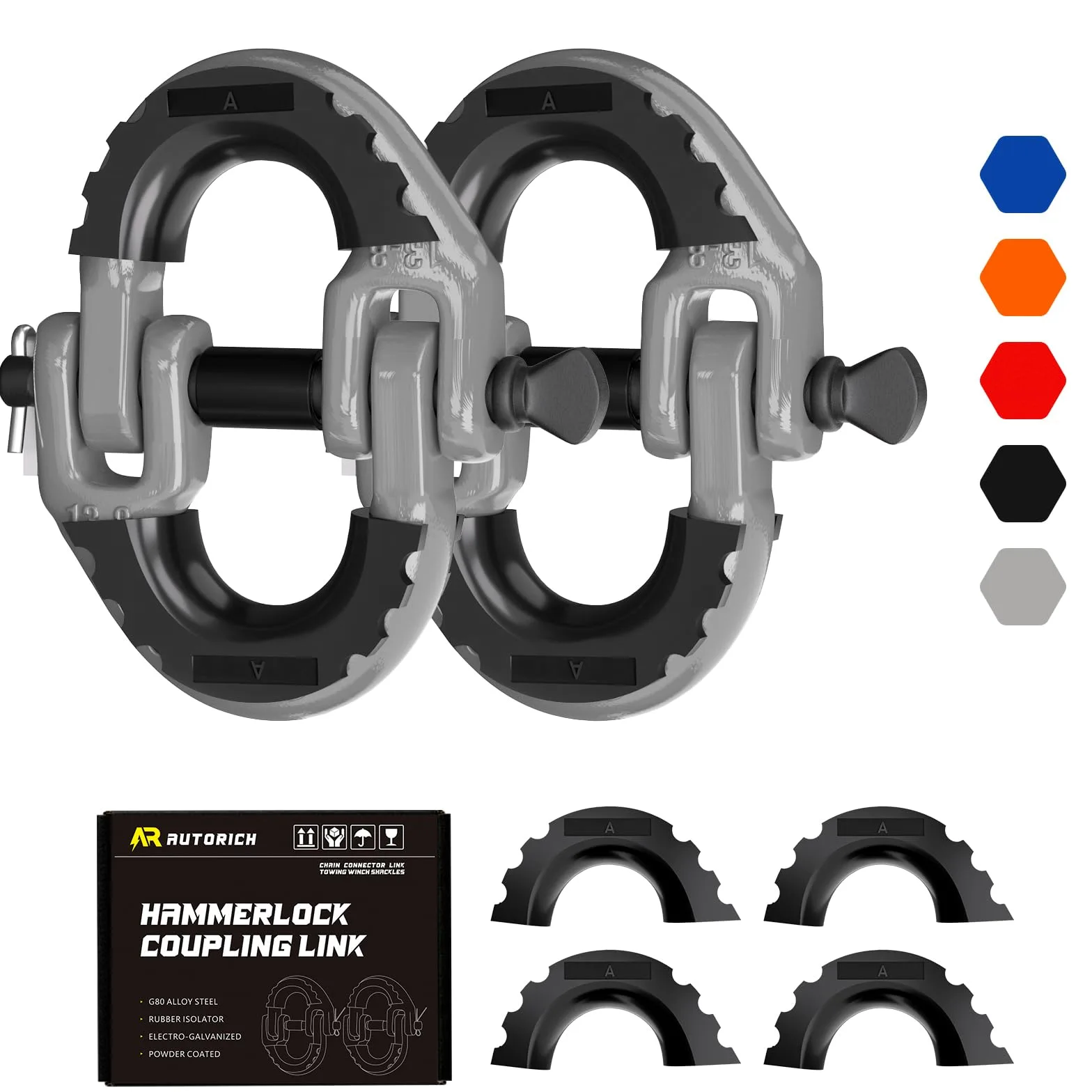 Enlace de conector de cadena de seguridad, enganche de remolque de 1/2 pulgada, enlace de acoplamiento de bloqueo martillo, paquete de 2 conectores de cadena de remolque de aleación de acero