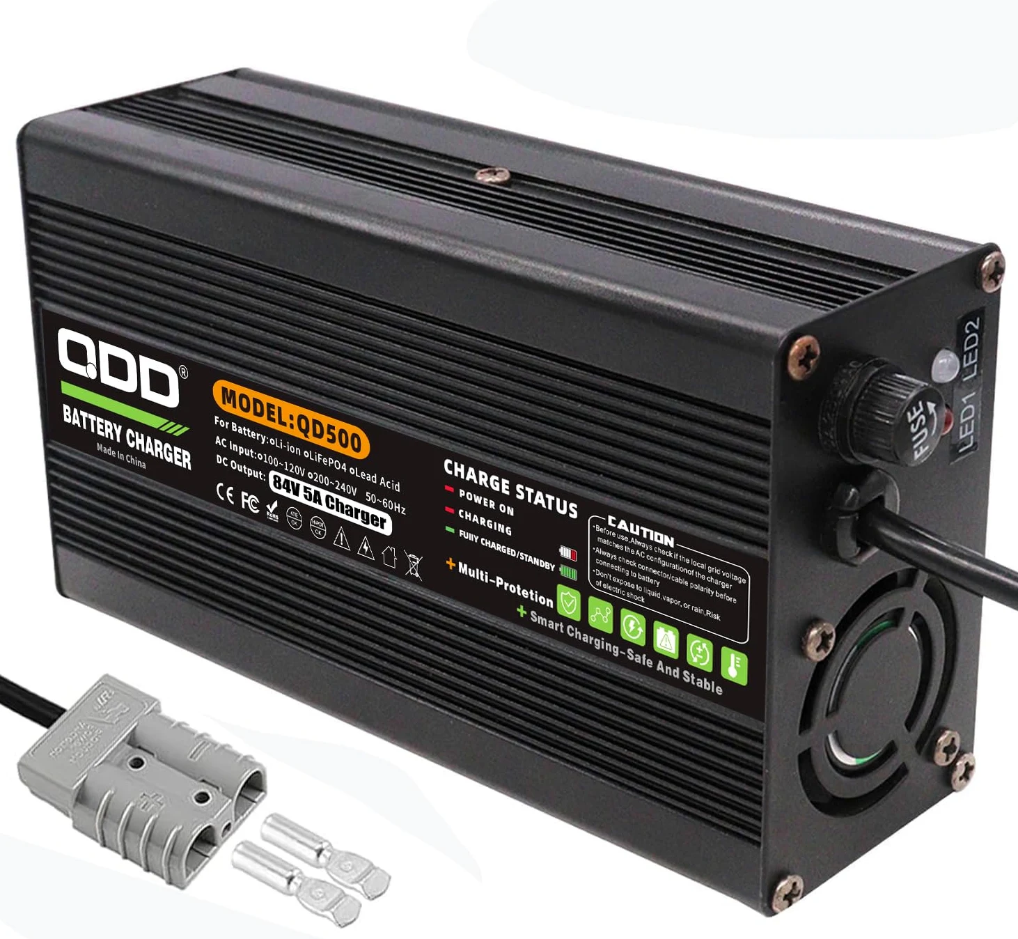 QDD Cargador de batería de litio para motocicleta eléctrica, 84 V, 5 A, 72 V 20S, cargador rápido universal para motocicleta eléctrica, con conector Anderson