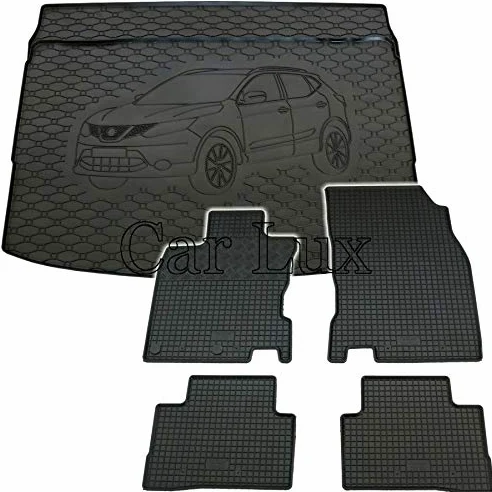 Car Lux DUO05777 - Kit Conjunto Alfombra Protector Maletero y Alfombrillas de Goma a Medida para Nissan Qashqai Tekna II Desde 2014-