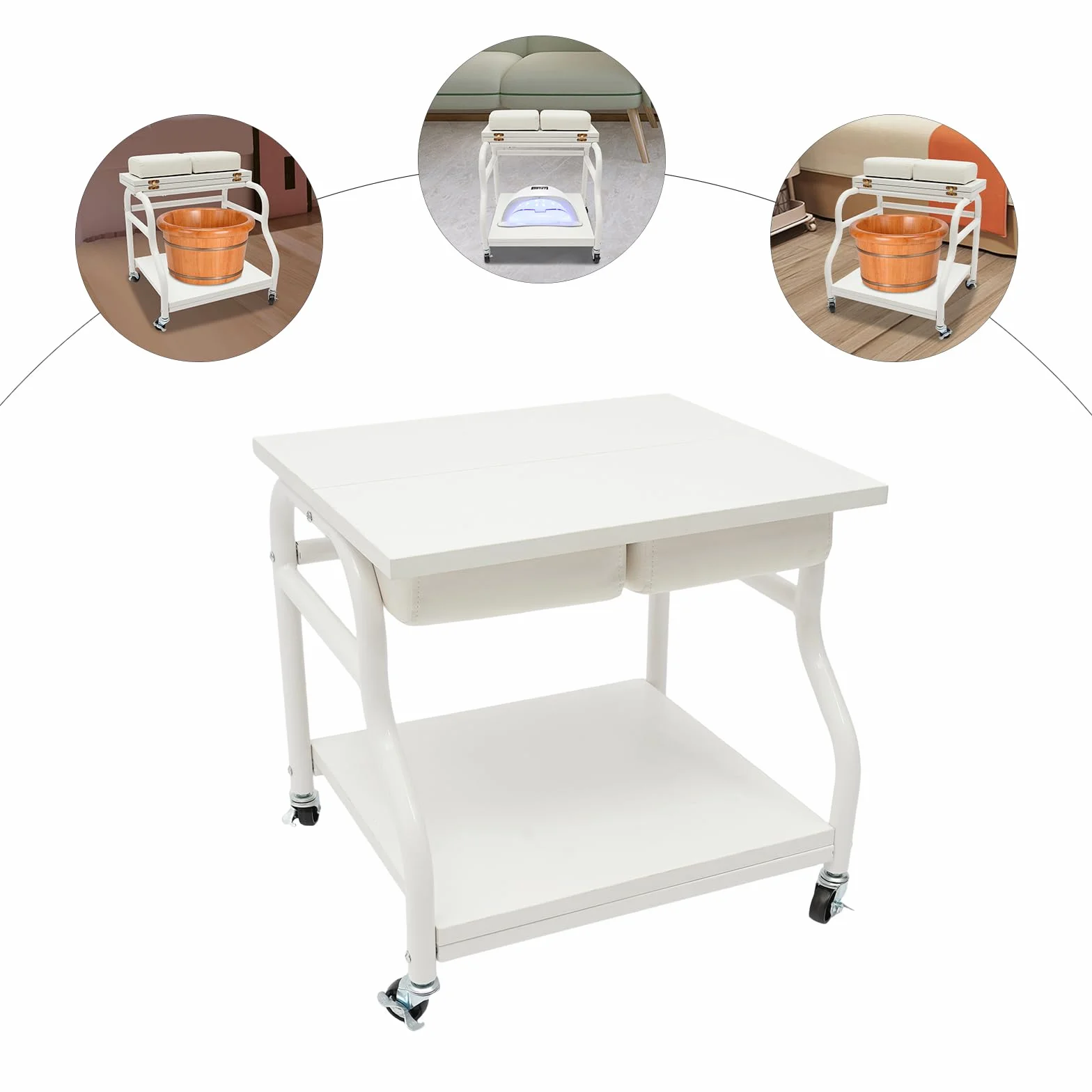 Carrito para baño de pies con 4 ruedas universales, tapa plegable, pedicura accesorio salón