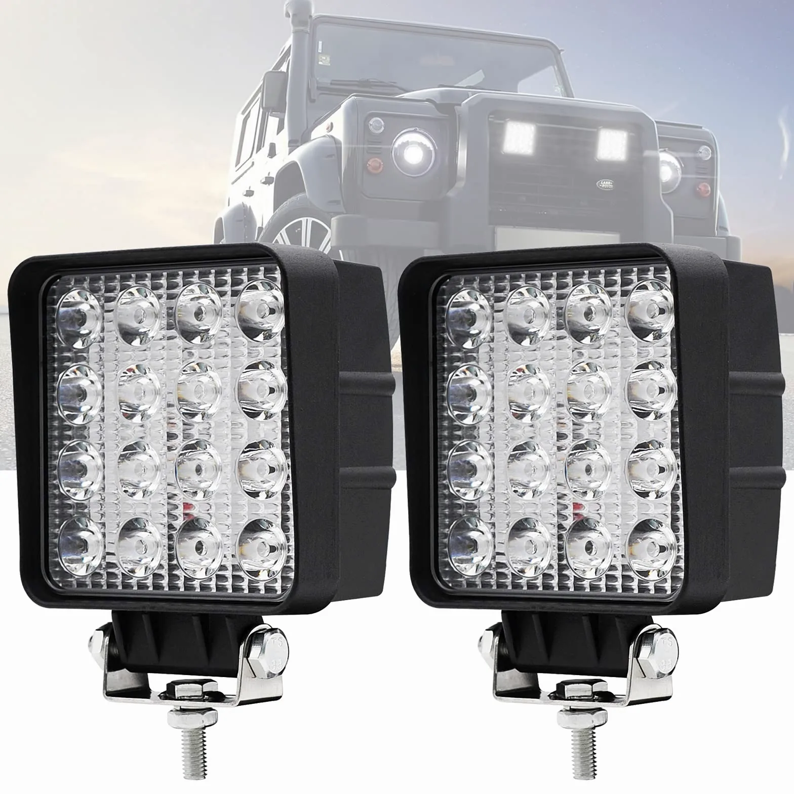 Dinfu 48W Faro Trabajo LED, 2PCS Focos Tractor 12V-50V 4800LM Faros Adicionales Offroad Para Coche, Moto, 4x4, ATV, SUV, Tractor, Barco, UTV