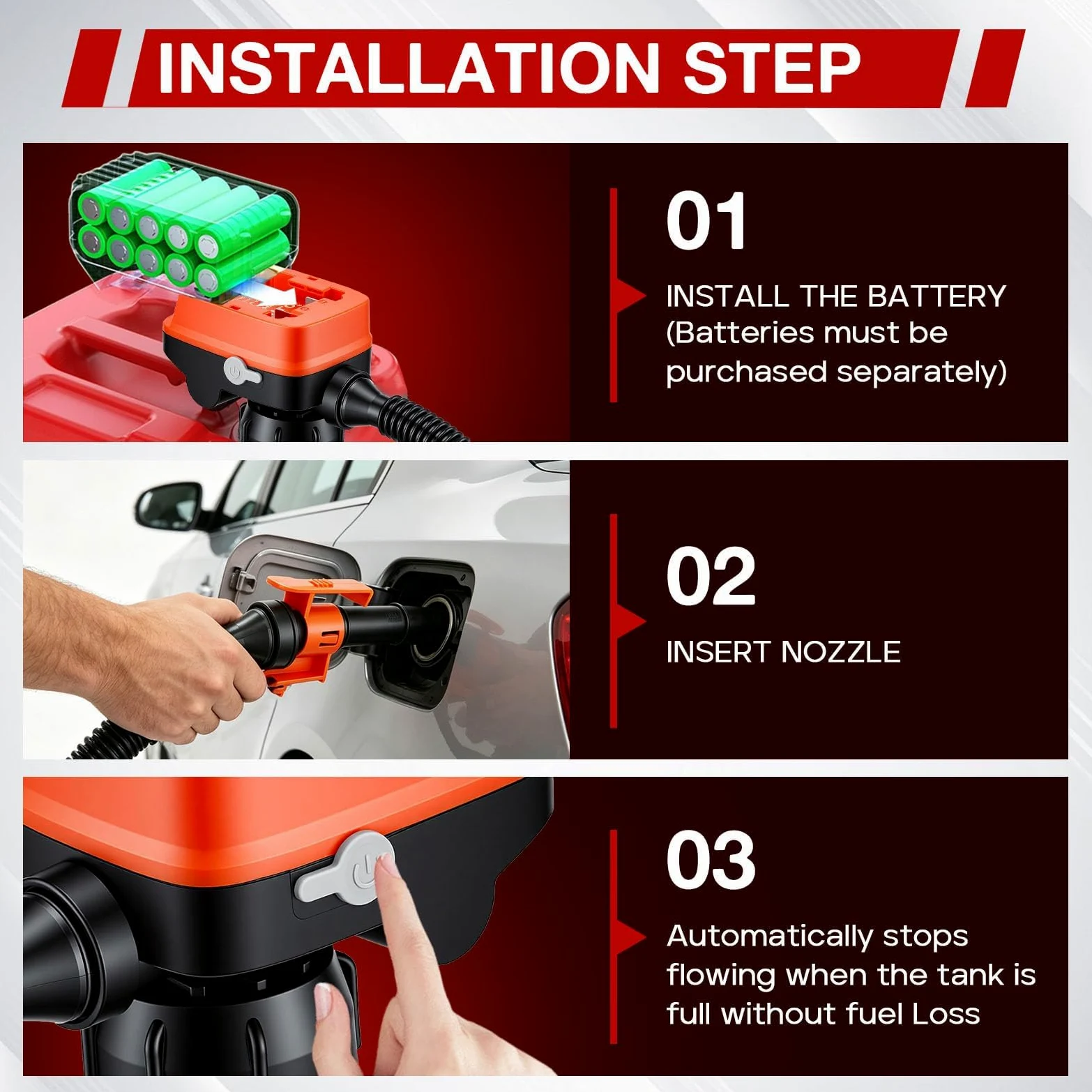 Bomba Combustible Eléctrica con Parada Auto 12L/min, Bomba Eléctrica de Transferencia de Combustible para Gasolina, Diésel y Aceite, Bomba Gasolina Bomba Gasoil para Coche Generador, con 3 Adaptadores