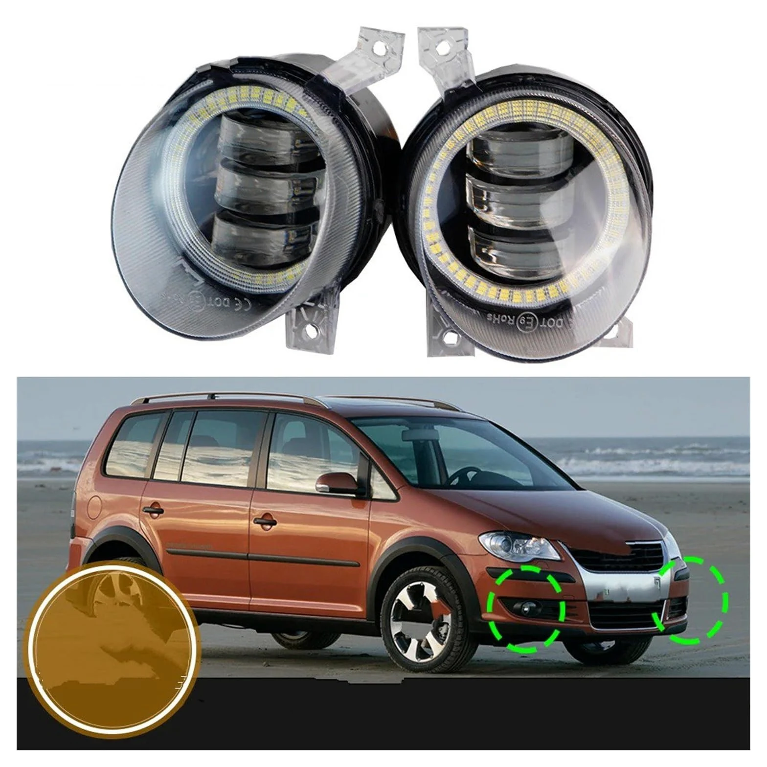 SANCAK Para VW Para Touran (1T1, 1T2) 2003-2010 Derecha + Izquierda Canbus Angel Eye LED Luz Antiniebla DRL Lámpara Circulación Diurna 1 Par Antiniebla Delantero(4With Angel Eye)
