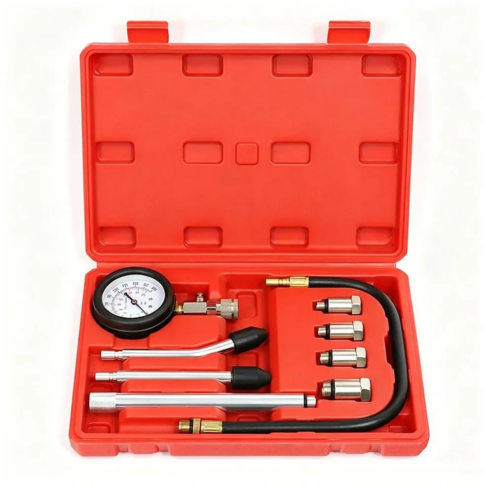 9PCS Comprobador de Compresión y Fugas, Motores Diéselm Gasolina Probador | Probador de Compresión Automotriz, Medidor de Presión de Fugas de Cilindros