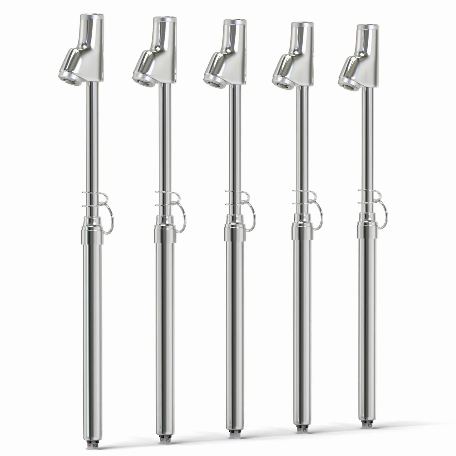 MEANLIN MEASURE 5Pcs Manómetro de presión de neumáticos tipo recto doble de plata，Manómetro de presión de aire de doble cabezal，Rango de presión 0.8~10.4 Bar(Adecuado para camiones, etc）.