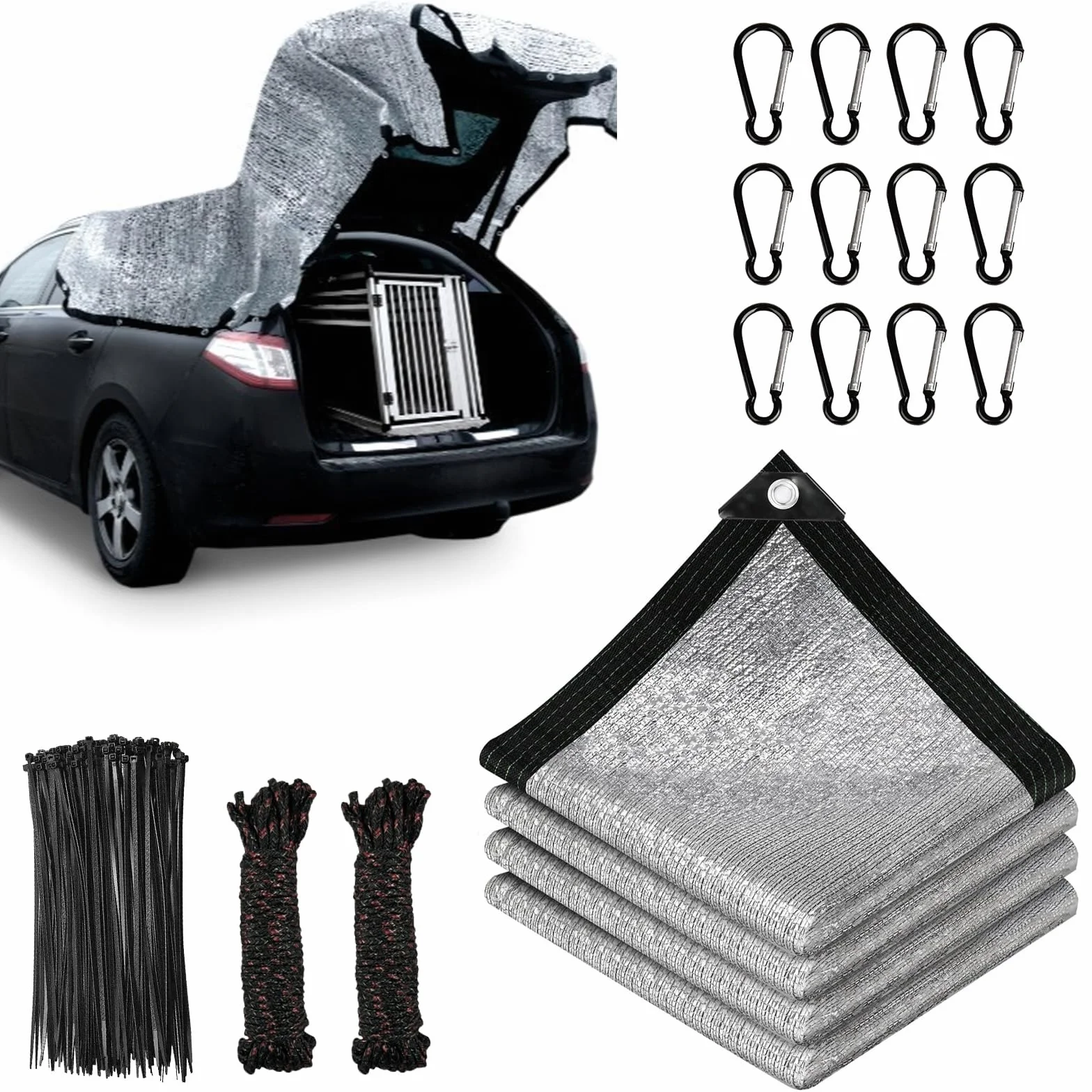 Red de Sombra para Coche,Tela Reflectante de Aluminio 2x2m,Malla Sombreadora,Red de Sombreado con Ojales,Vela de Sombra,para Coche,Perro,Balcón,Jardín,Camping