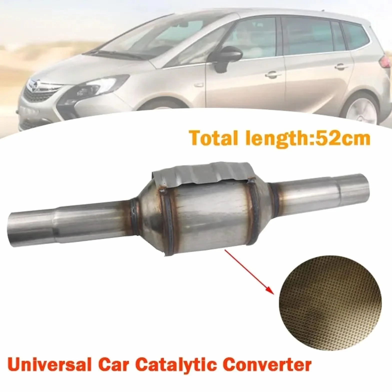 Silenciador universal de 52 cm de longitud para coche, convertidor catalítico, sistemas de escape de alto caudal, entrada/salida de 45-55 mm.